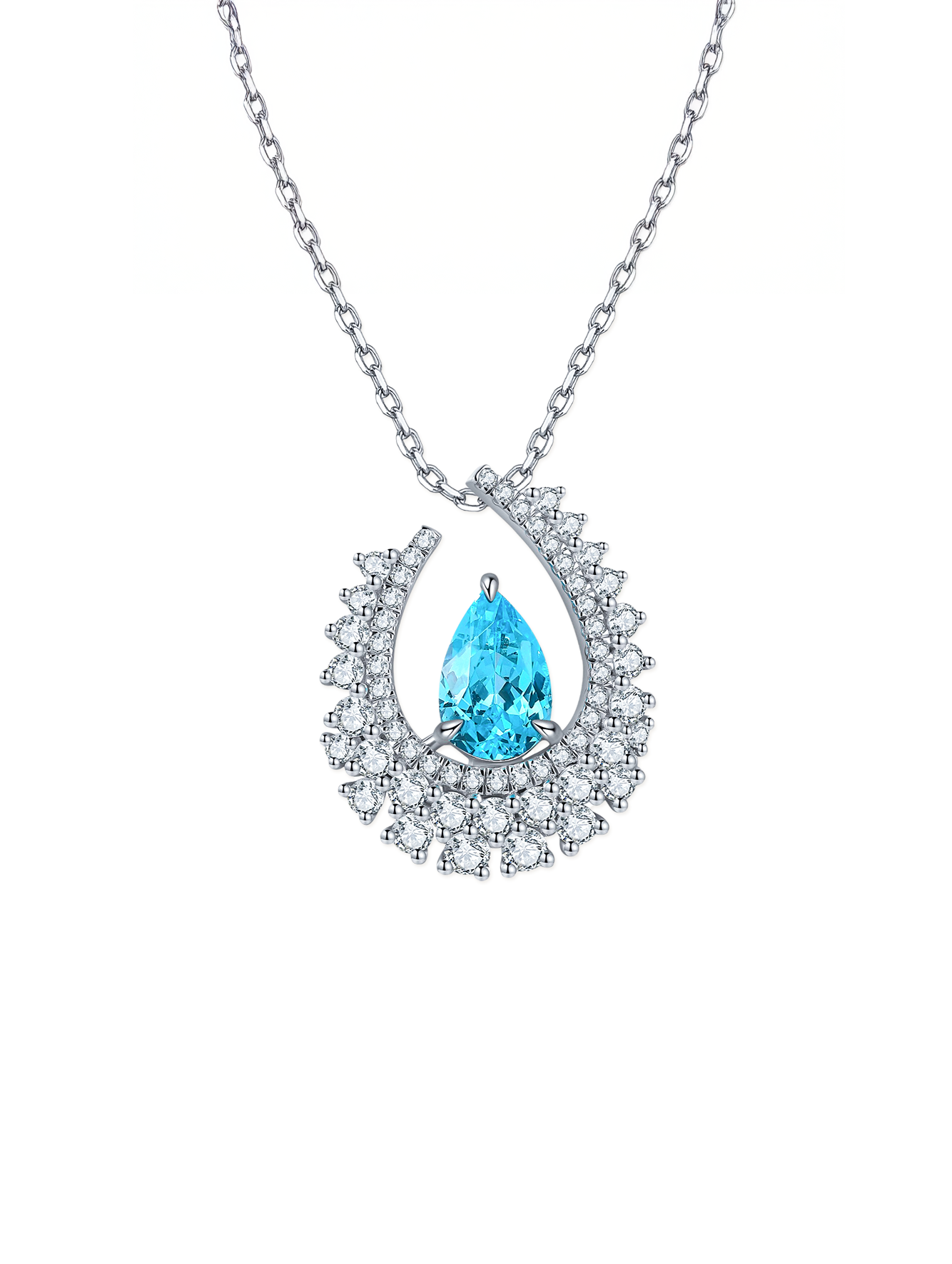 3.4ct Pear Lab-Grown Paraiba Tourmaline Geometric Accent Necklace
