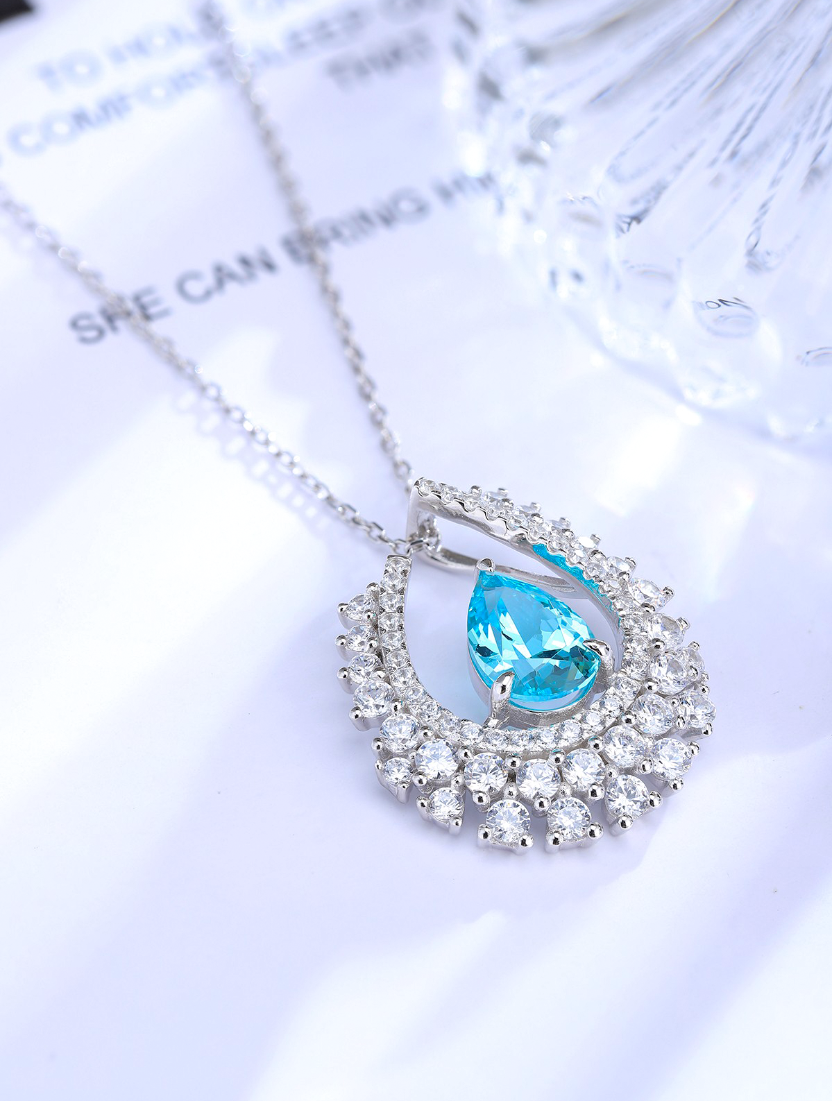 3.4ct Pear Lab-Grown Paraiba Tourmaline Geometric Accent Necklace