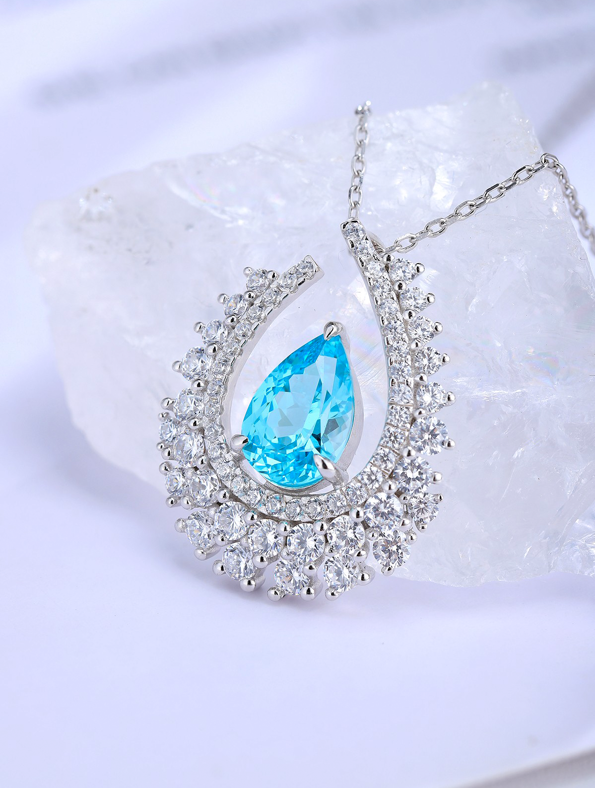 3.4ct Pear Lab-Grown Paraiba Tourmaline Geometric Accent Necklace
