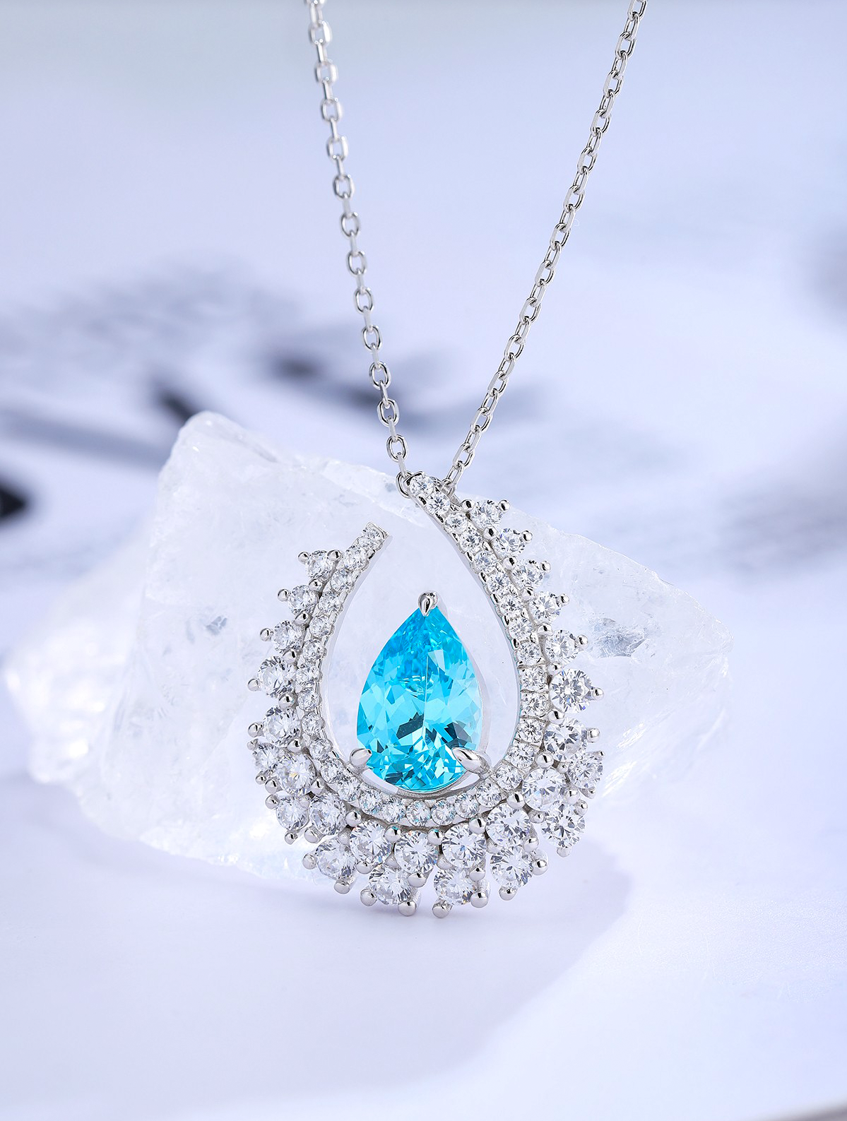 3.4ct Pear Lab-Grown Paraiba Tourmaline Geometric Accent Necklace