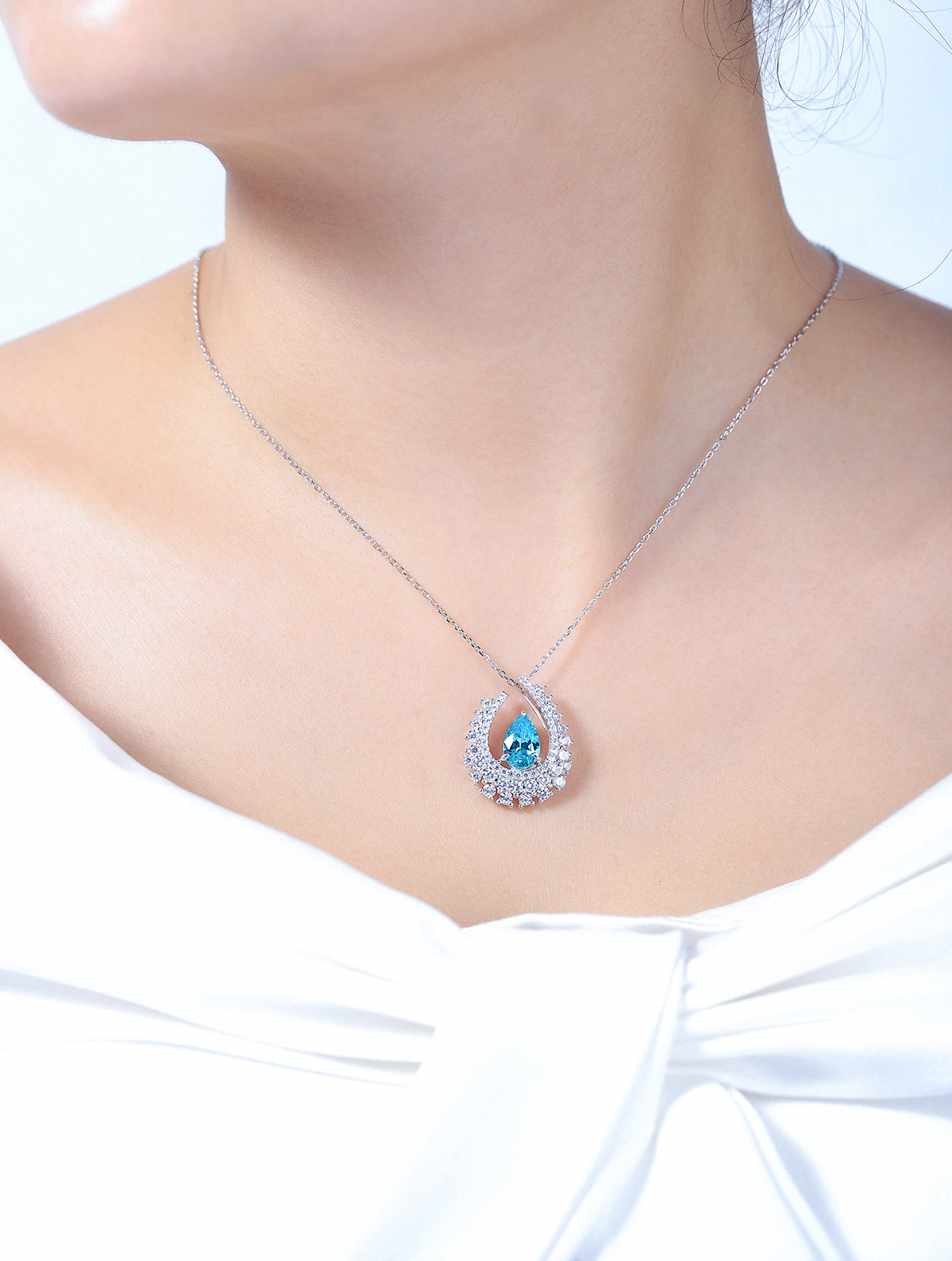 3.4ct Pear Lab-Grown Paraiba Tourmaline Geometric Accent Necklace