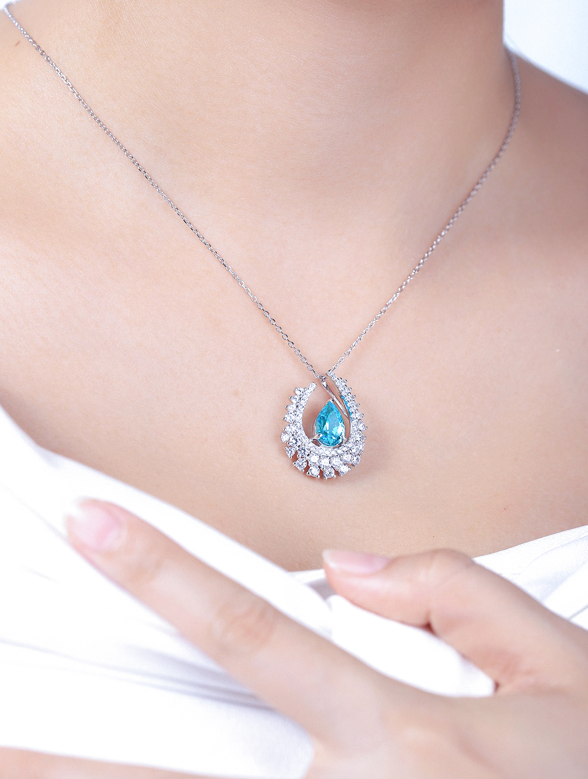 3.4ct Pear Lab-Grown Paraiba Tourmaline Geometric Accent Necklace