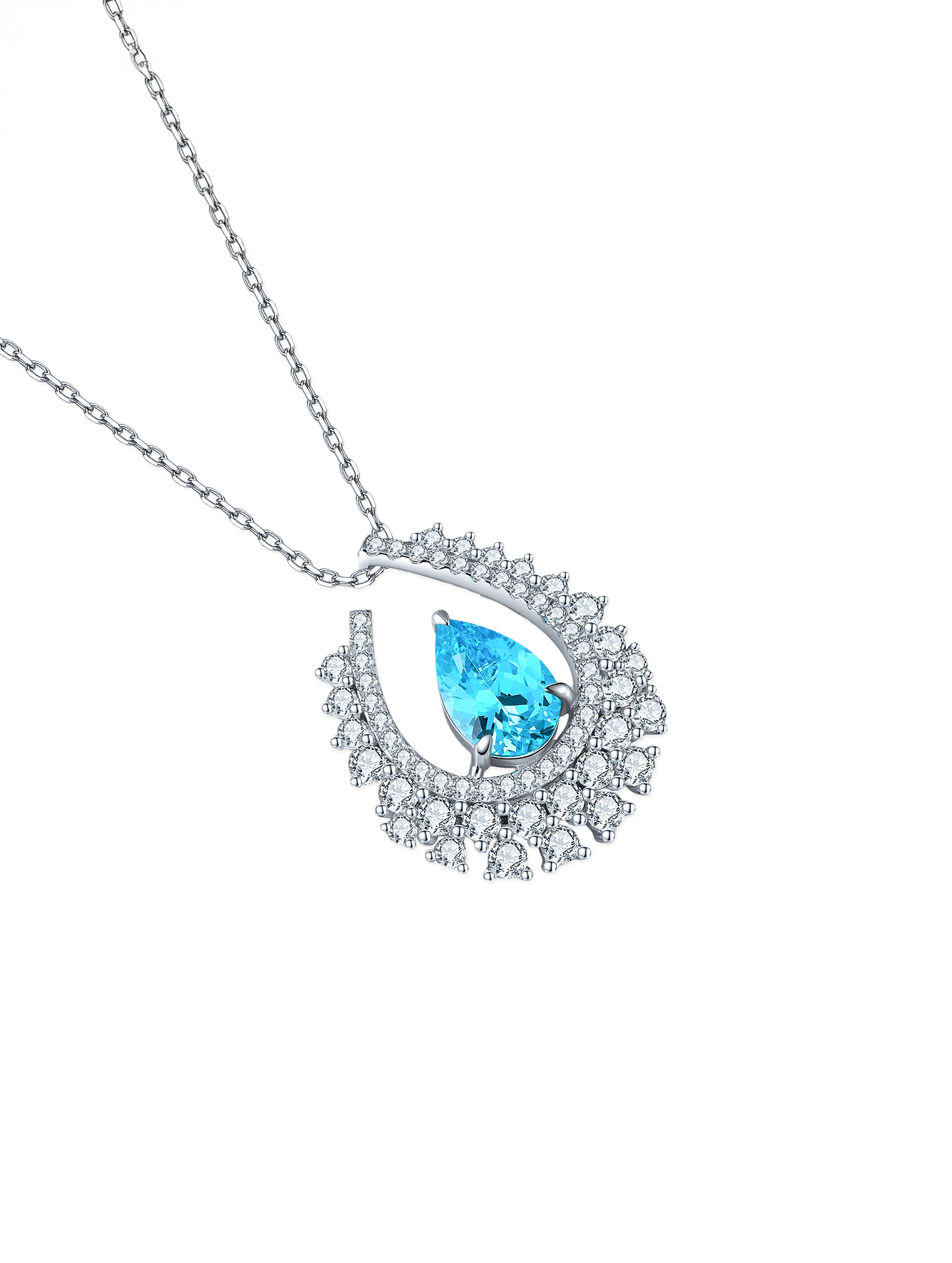 3.4ct Pear Lab-Grown Paraiba Tourmaline Geometric Accent Necklace