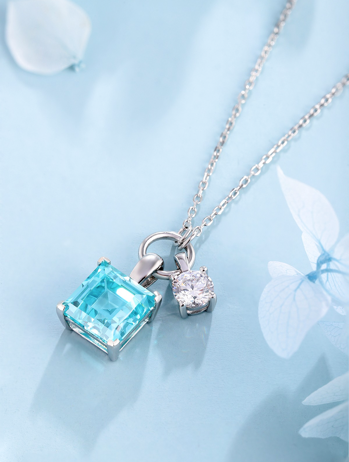 6.28ct Asscher Lab-Grown Paraiba Tourmaline Dual-Stone Necklace