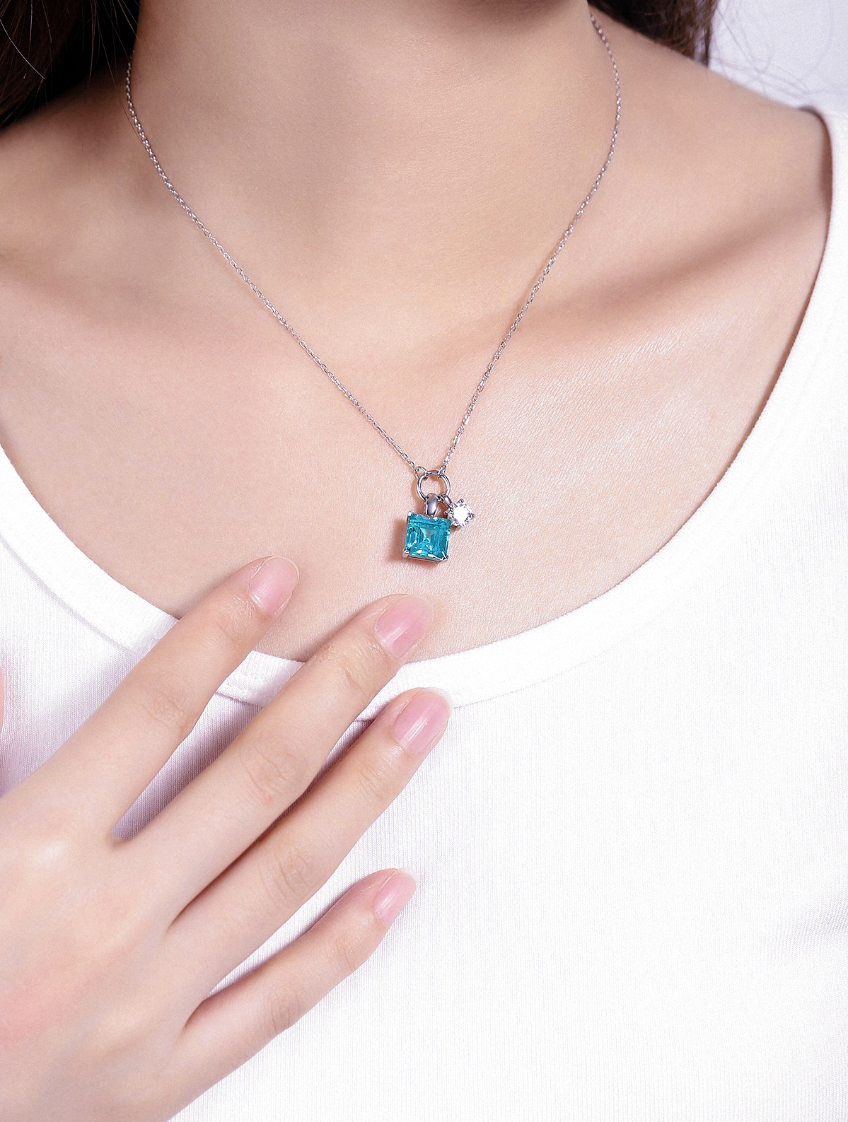 6.28ct Asscher Lab-Grown Paraiba Tourmaline Dual-Stone Necklace