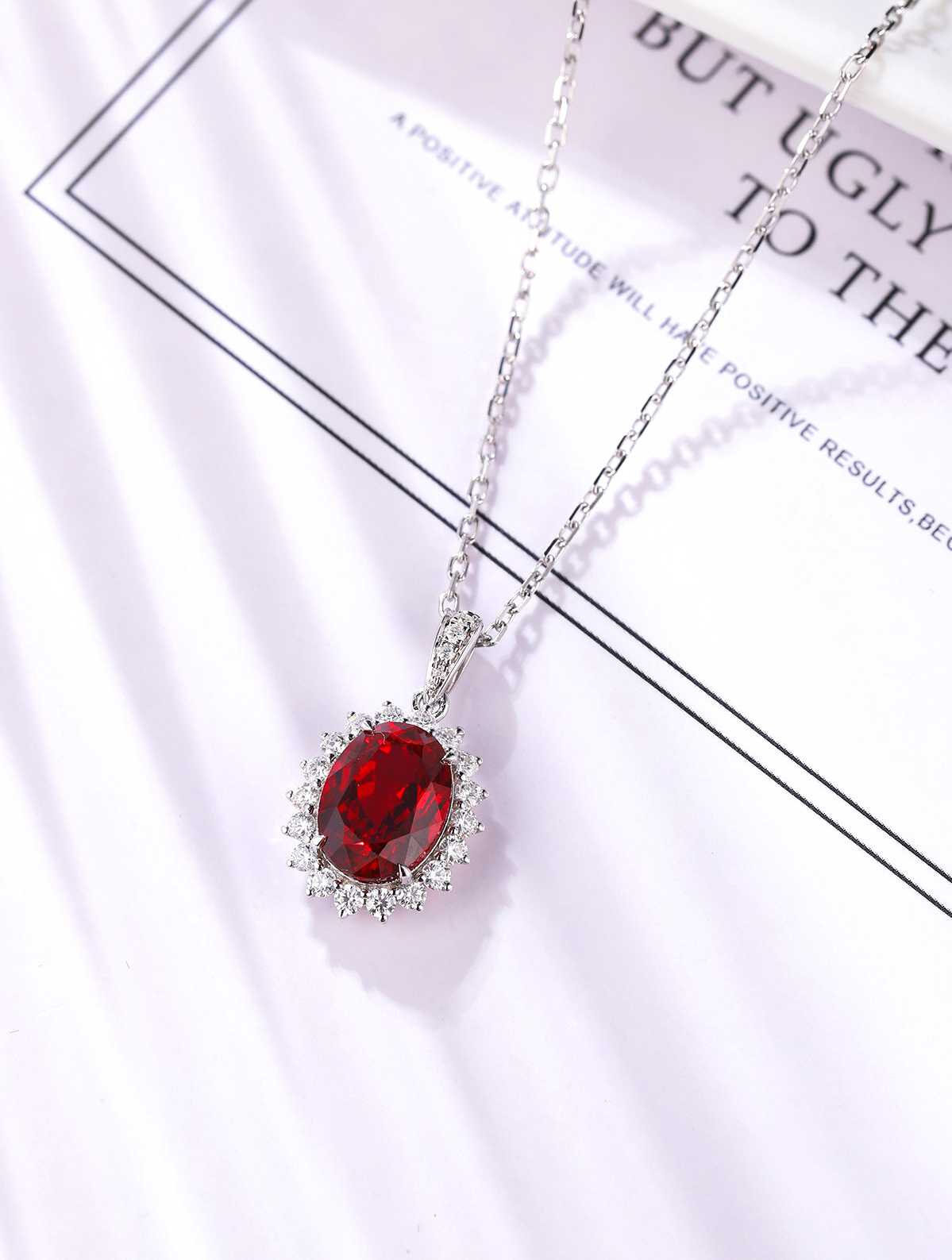 2.05ct Oval Lab-Grown Ruby Floral Halo Necklace