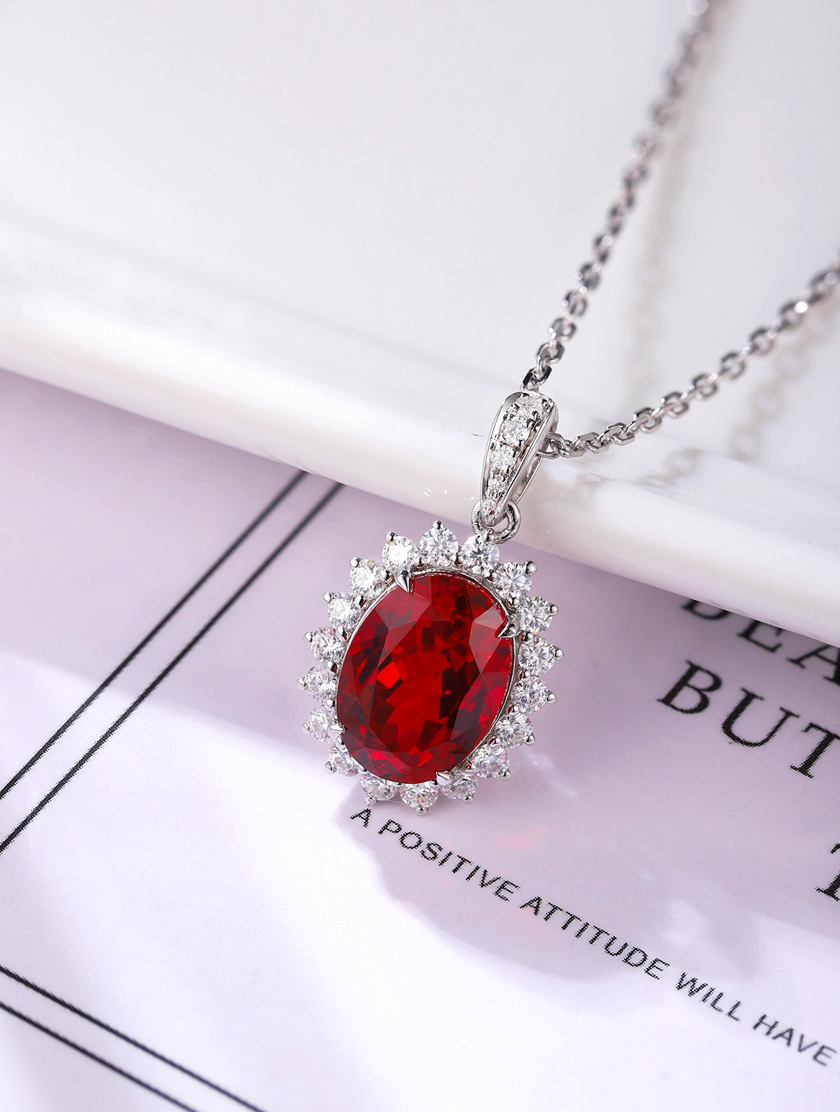 2.05ct Oval Lab-Grown Ruby Floral Halo Necklace