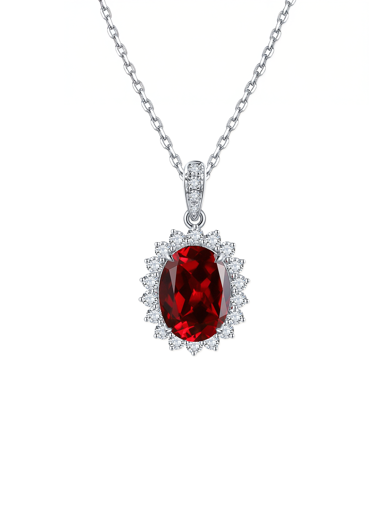 2.05ct Oval Lab-Grown Ruby Floral Halo Necklace