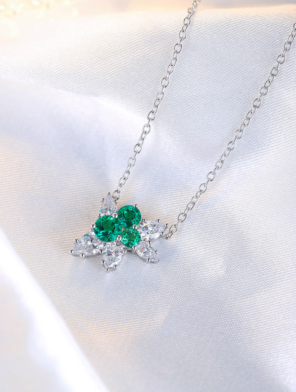 1.03ct Round Lab-Grown Emerald Cluster Pendant