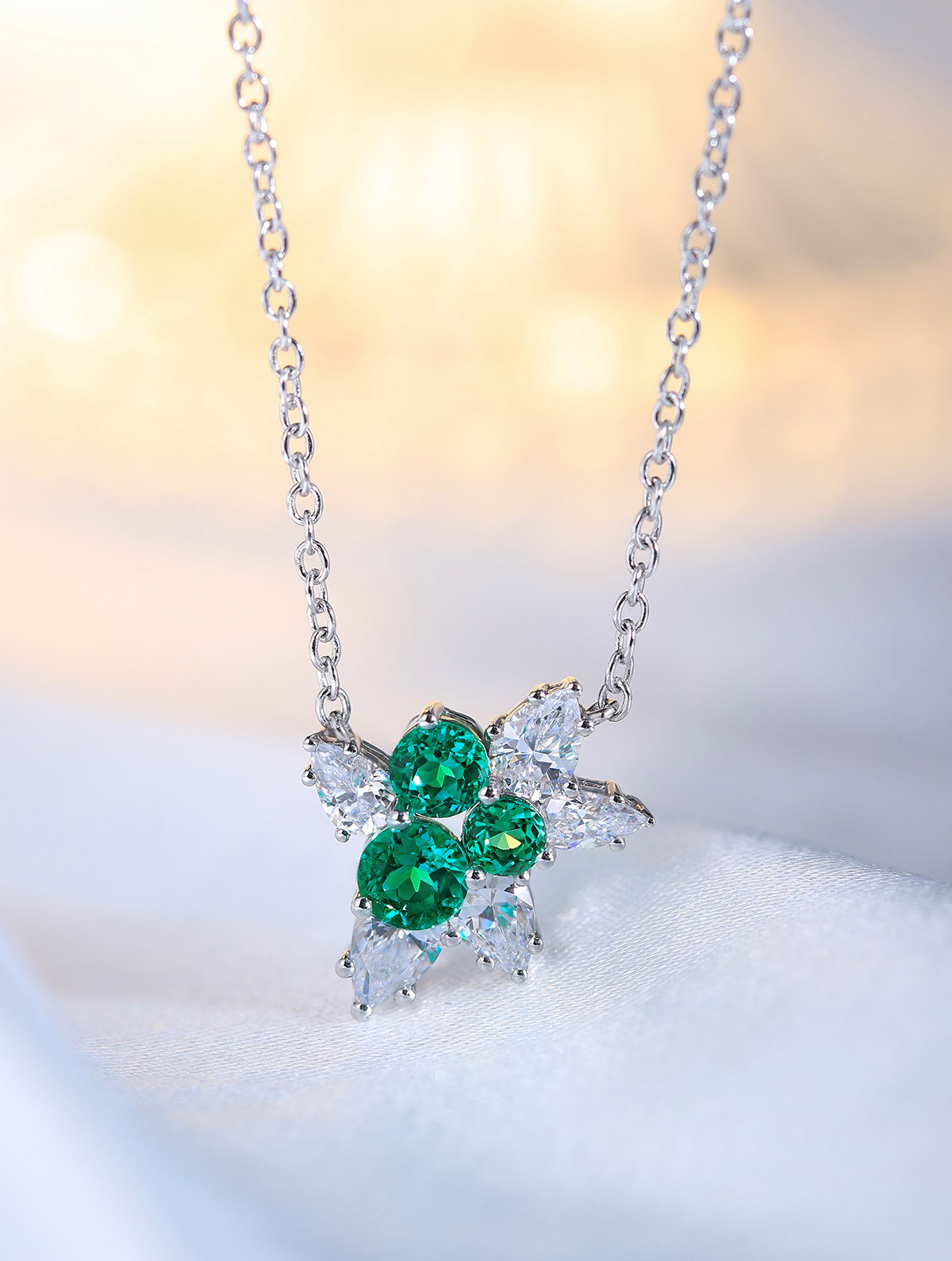 1.03ct Round Lab-Grown Emerald Cluster Pendant