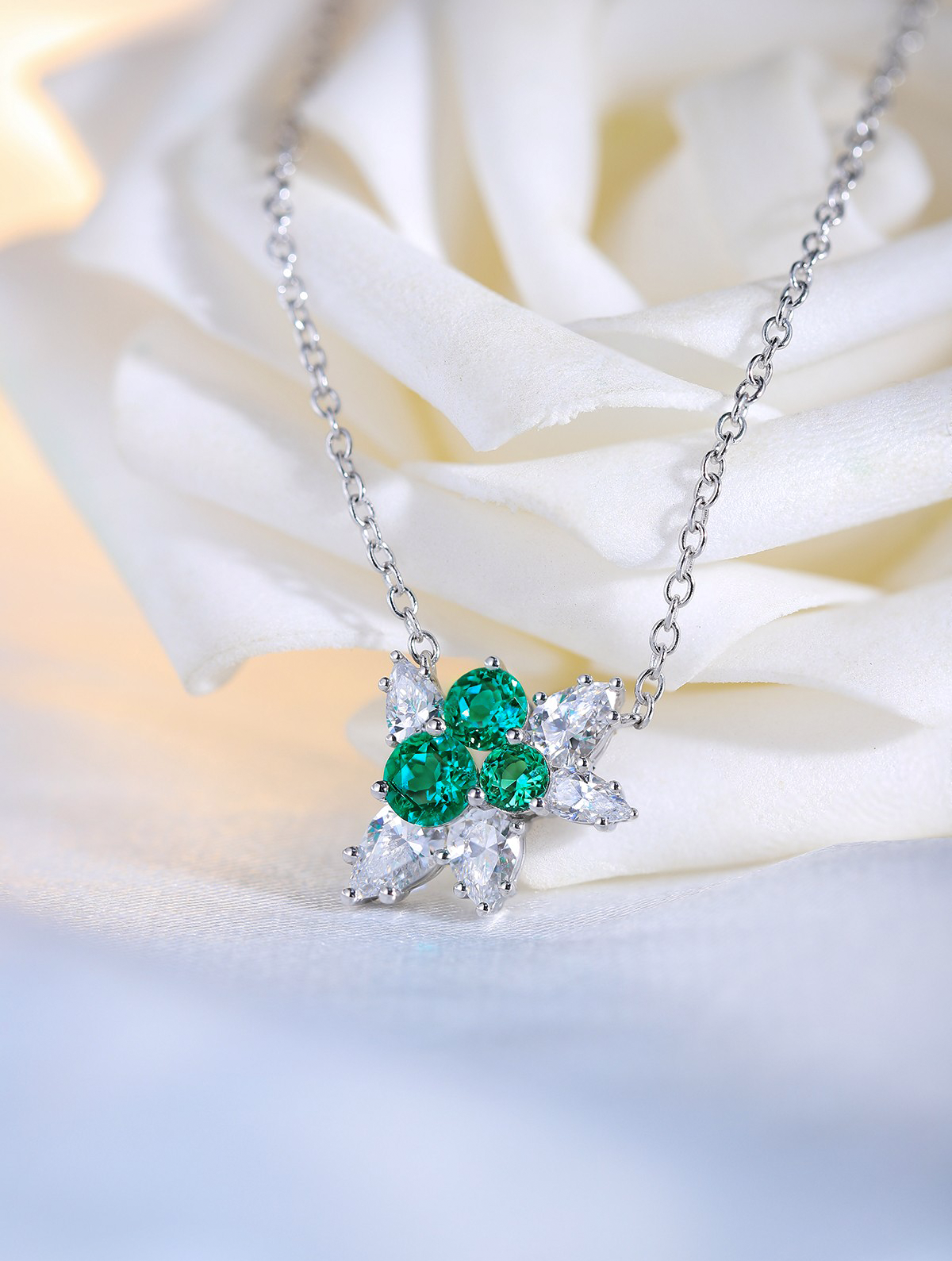 1.03ct Round Lab-Grown Emerald Cluster Pendant