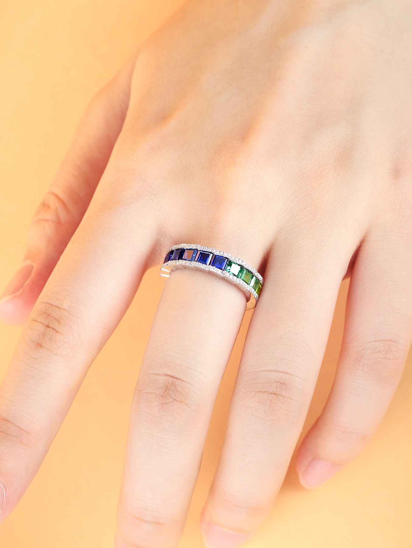 3.47ct Lab-Grown Colored Sapphire Eternity Ring