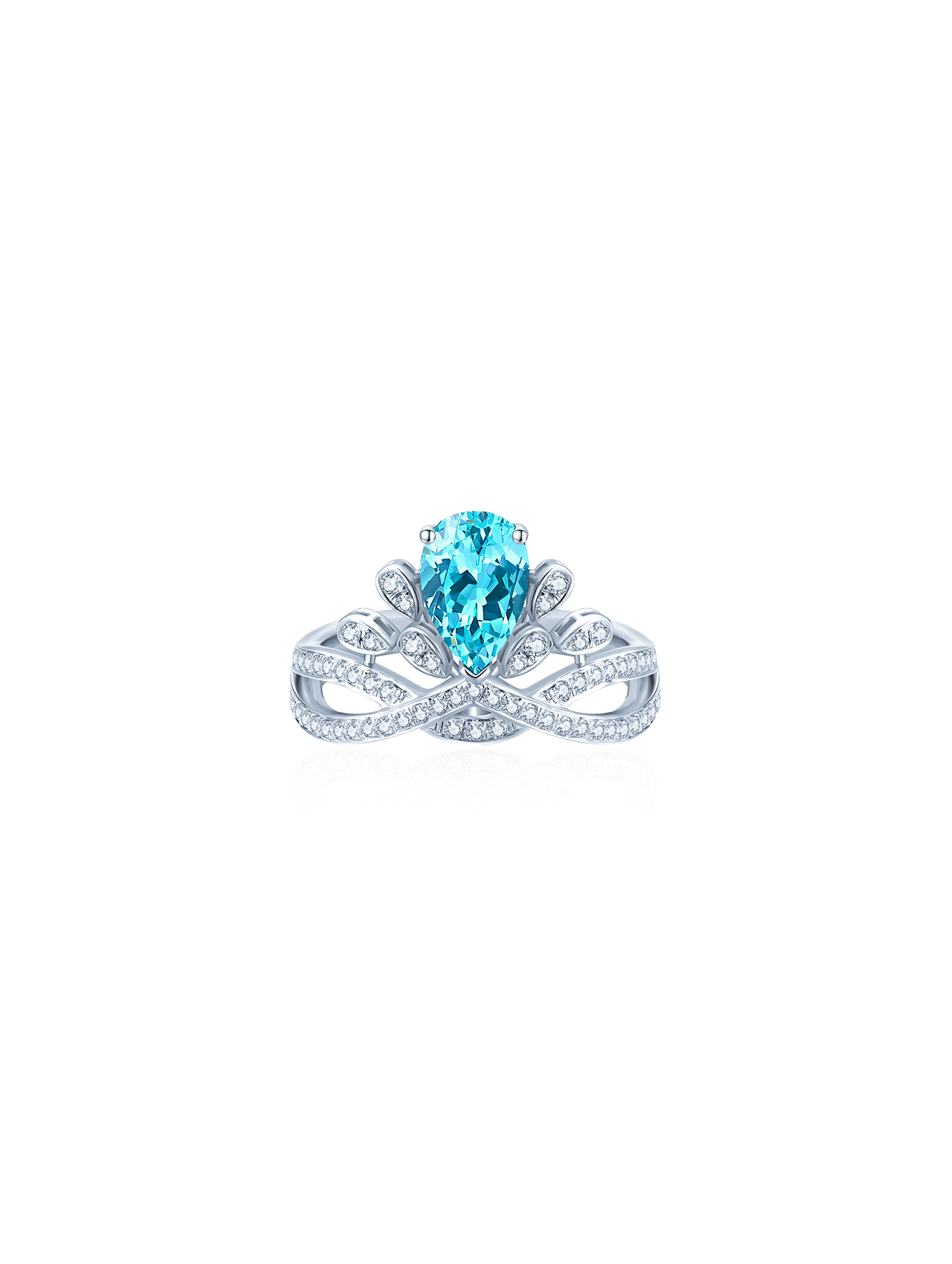 2.3ct Pear Cut Leaf Crown Lab-Grown Paraiba Tourmaline Engagement Ring