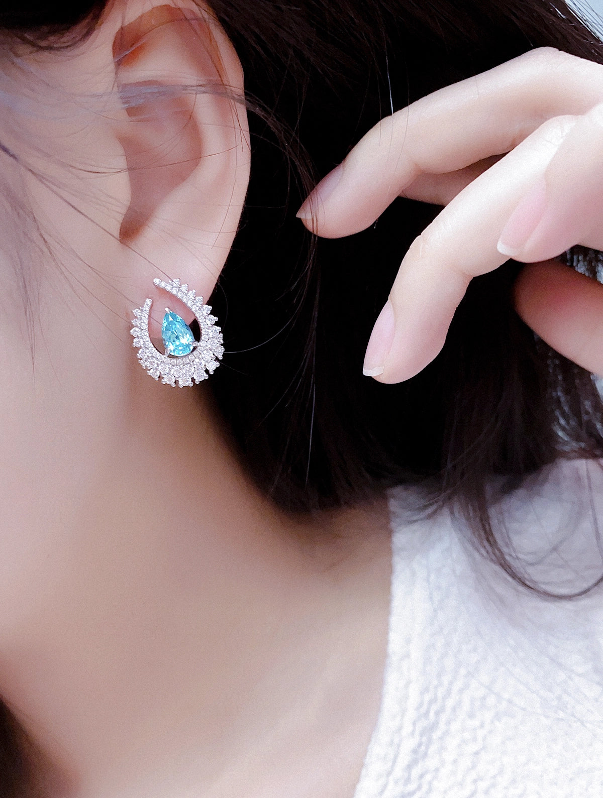 3.88ct Pear Lab-Grown Paraiba Tourmaline Radiant Moonlight Halo Earrings