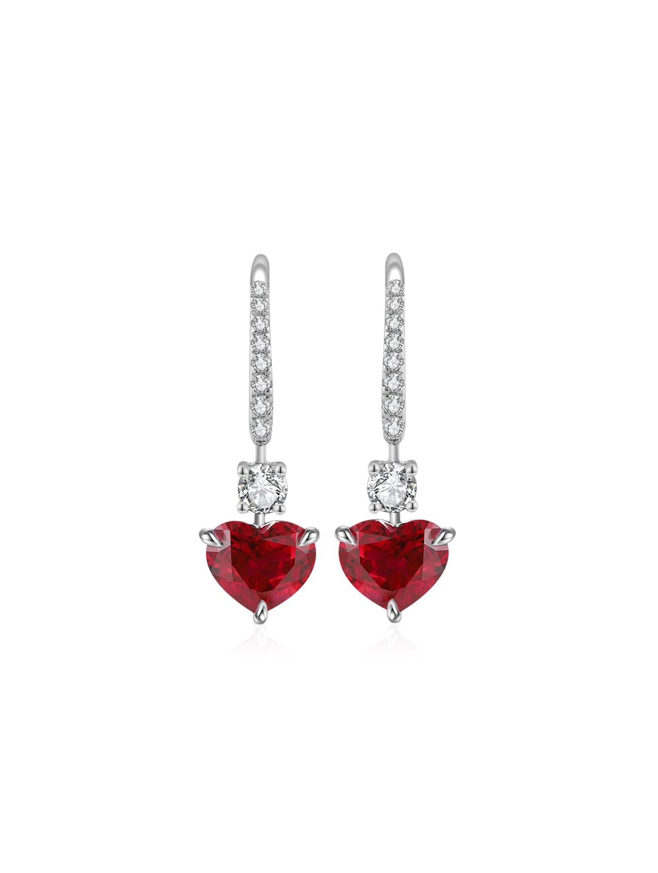 3.47ct Heart Lab-Grown Ruby Drop Earrings