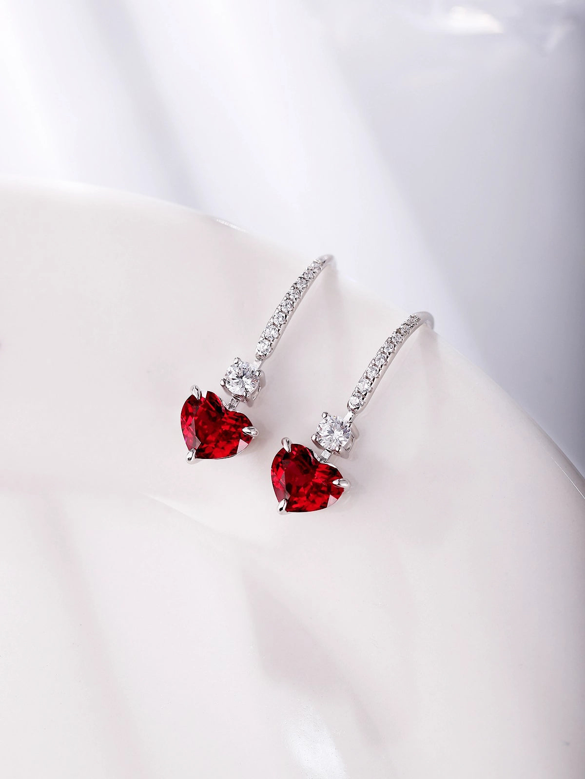 3.47ct Heart Lab-Grown Ruby Drop Earrings