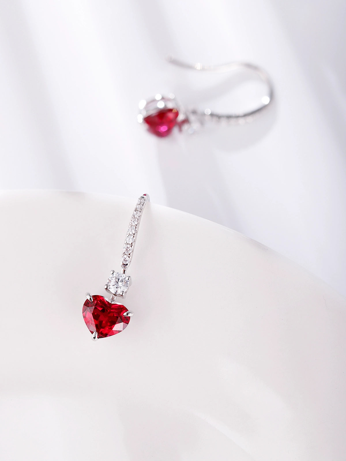 3.47ct Heart Lab-Grown Ruby Drop Earrings