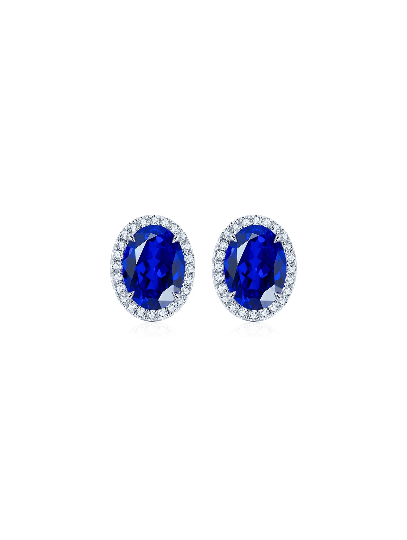 2.16ct Oval Lab-Grown Sapphire Halo Stud Earrings