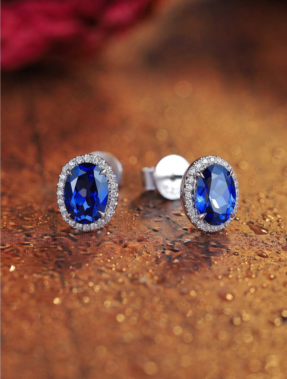 2.16ct Oval Lab-Grown Sapphire Halo Stud Earrings