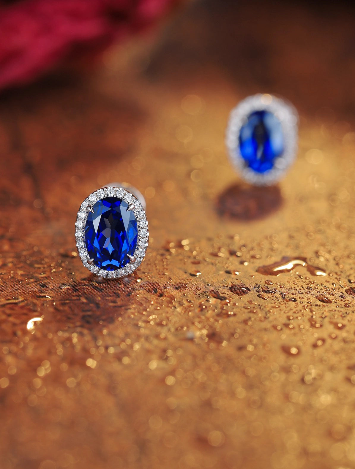2.16ct Oval Lab-Grown Sapphire Halo Stud Earrings