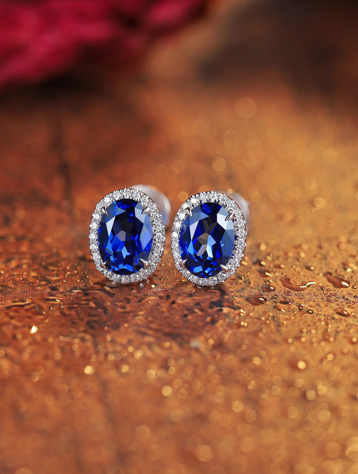 2.16ct Oval Lab-Grown Sapphire Halo Stud Earrings