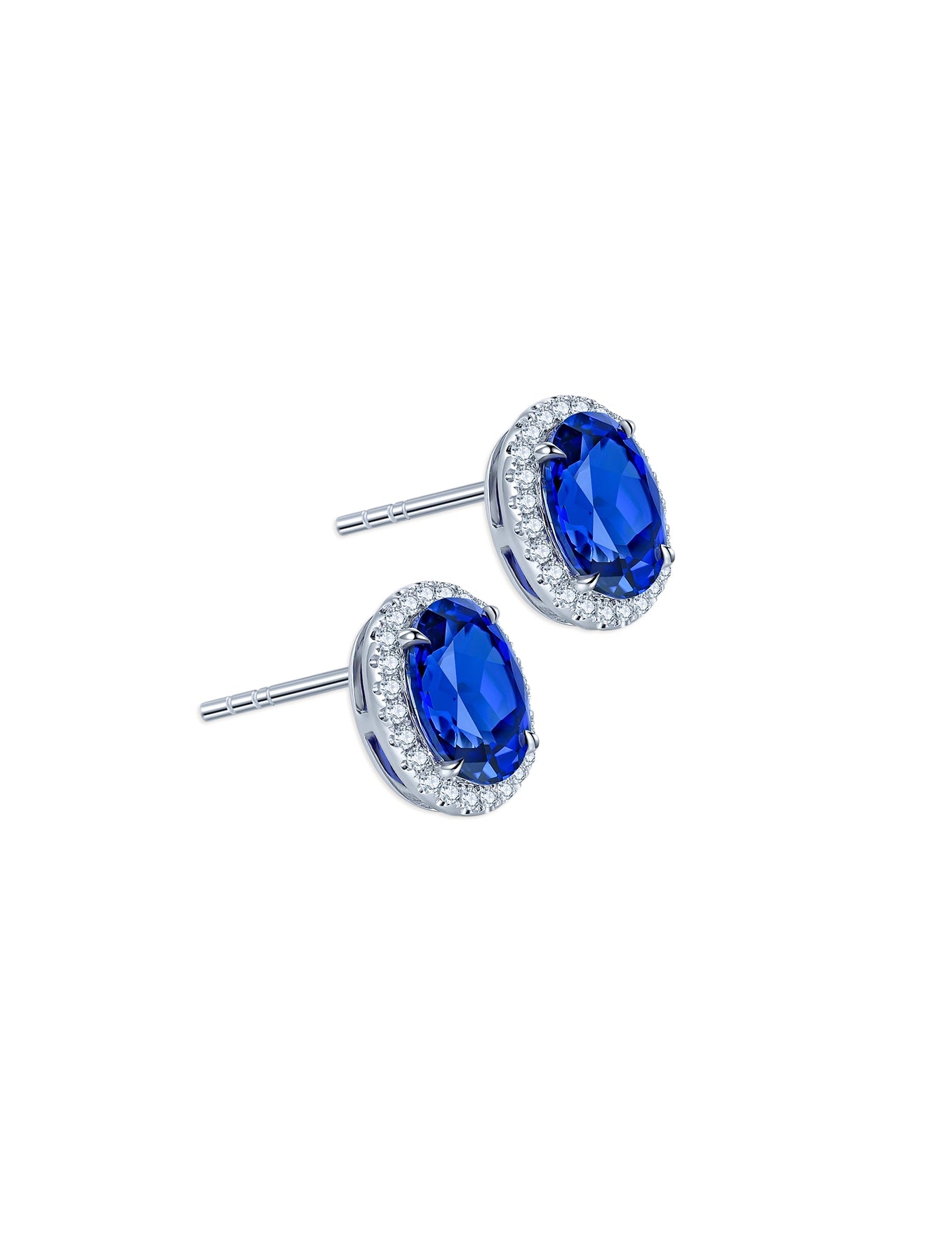 2.16ct Oval Lab-Grown Sapphire Halo Stud Earrings