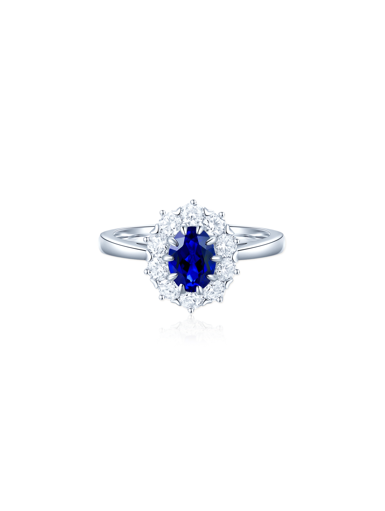 Princess Diana 1.09ct Oval Cut Lab-Grown Blue Sapphire Halo Promise Ring