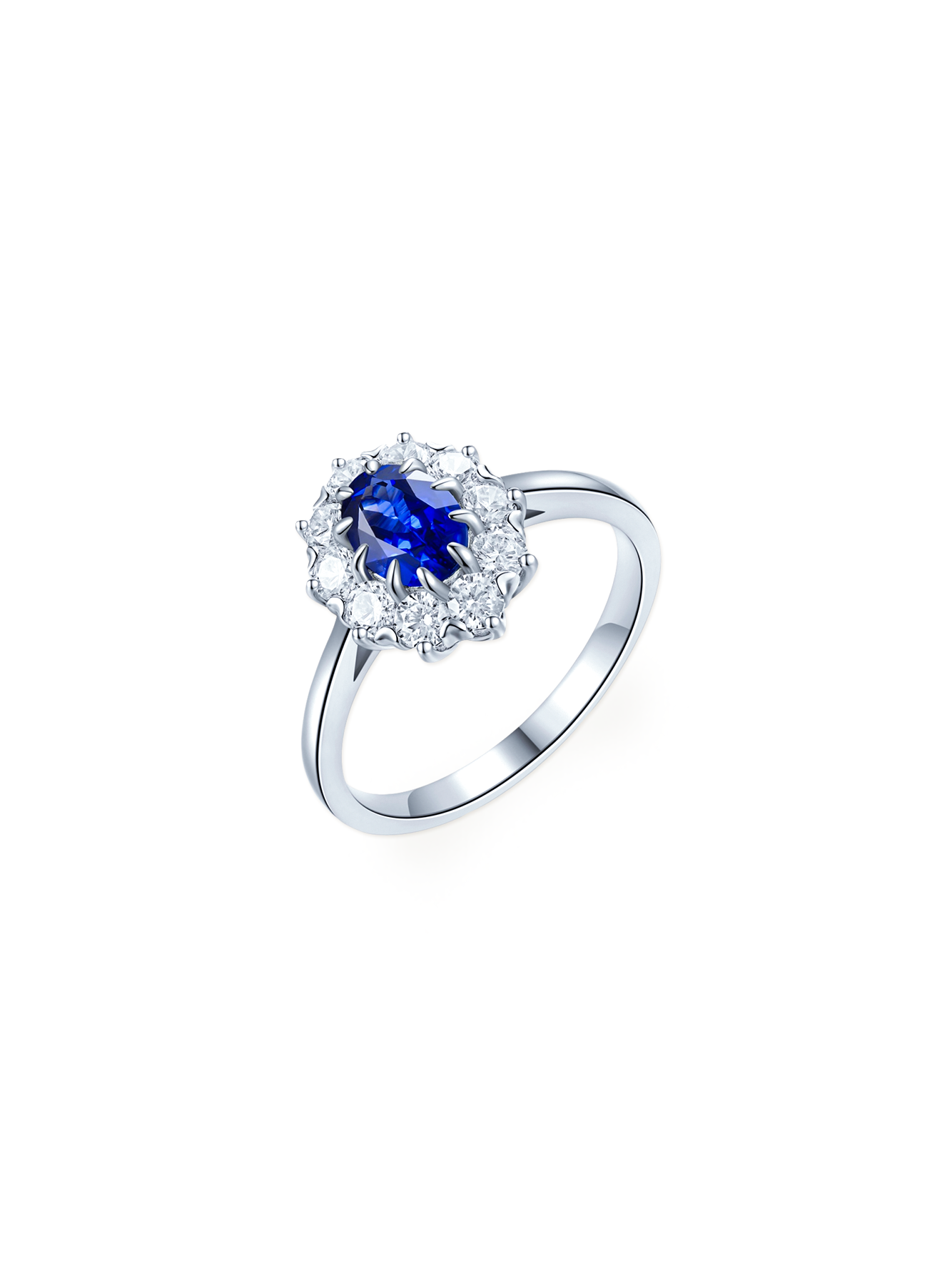 Princess Diana 1.09ct Oval Cut Lab-Grown Blue Sapphire Halo Promise Ring