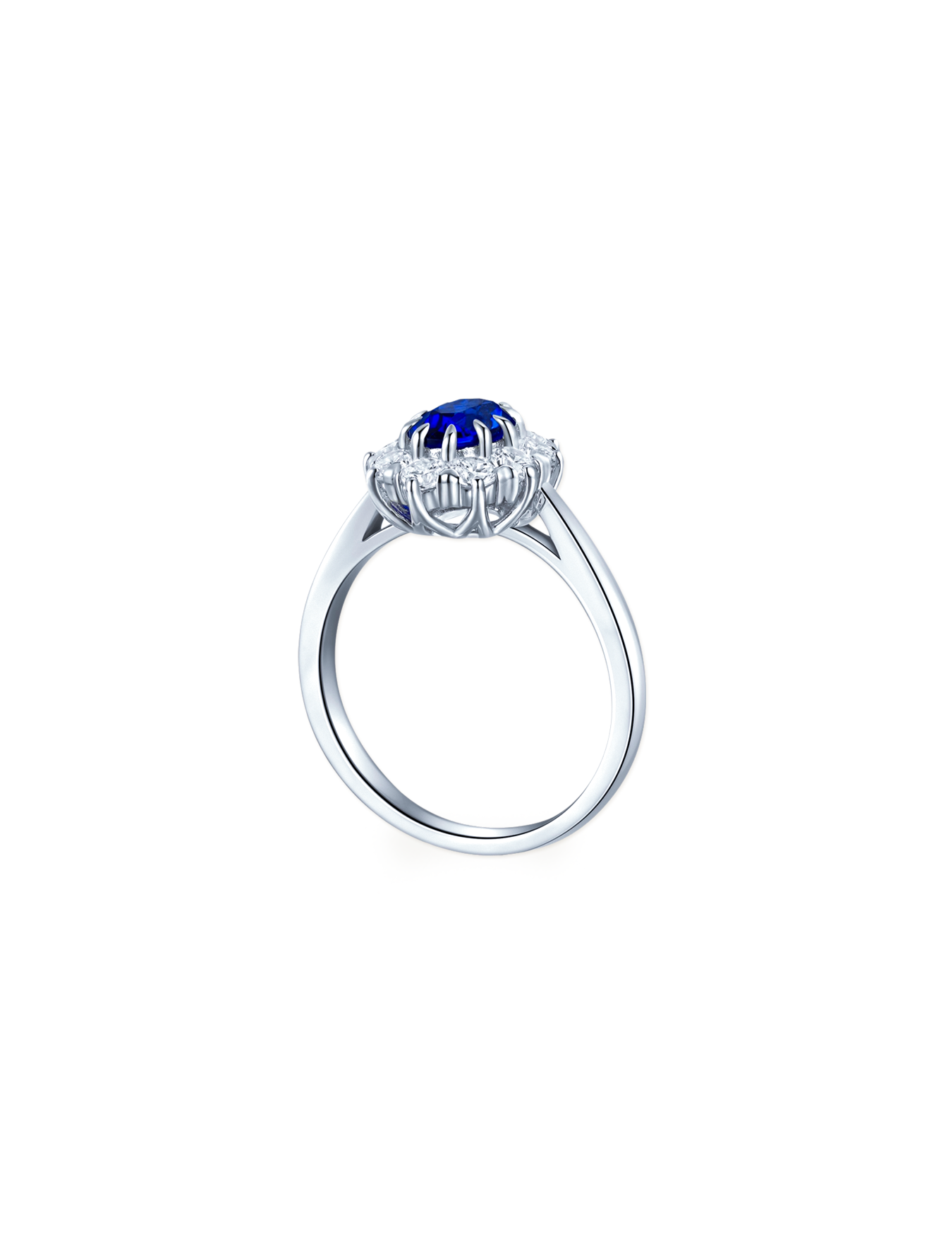 Princess Diana 1.09ct Oval Cut Lab-Grown Blue Sapphire Halo Promise Ring
