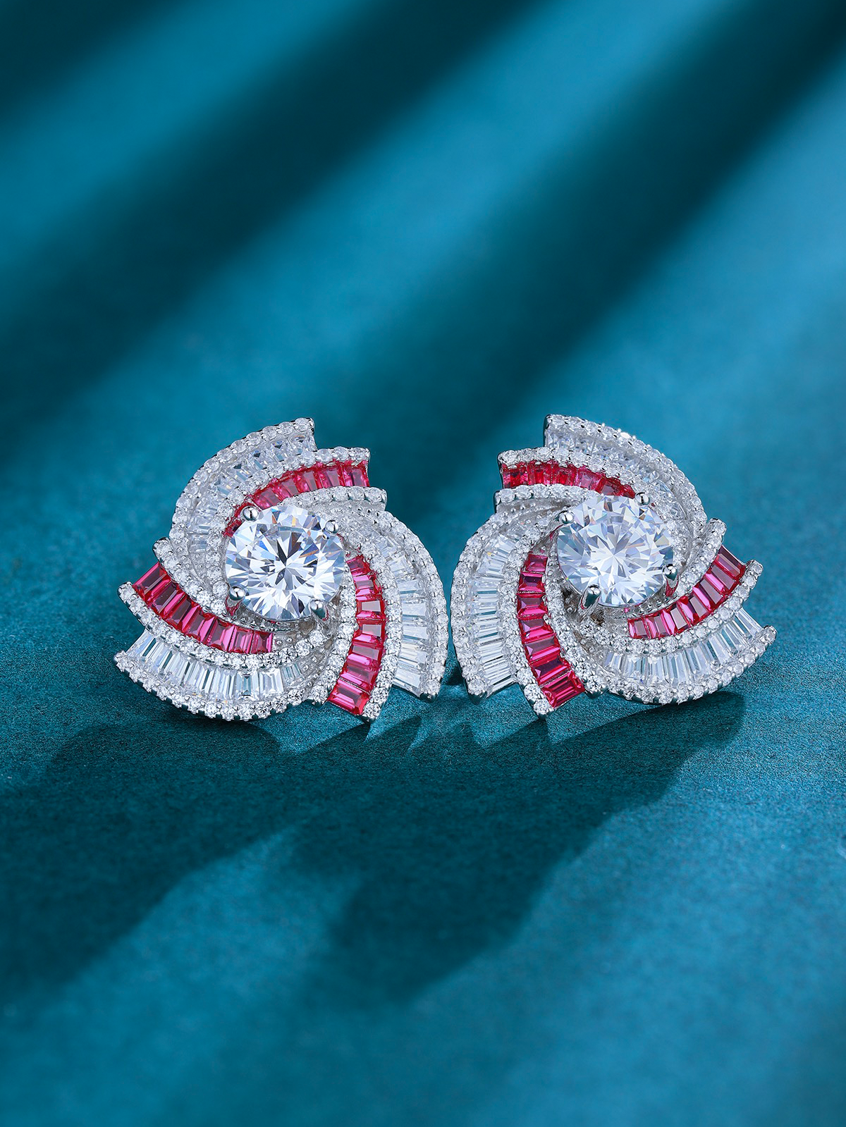 1.3ct Lab-Grown Ruby Spiral Design Earrings