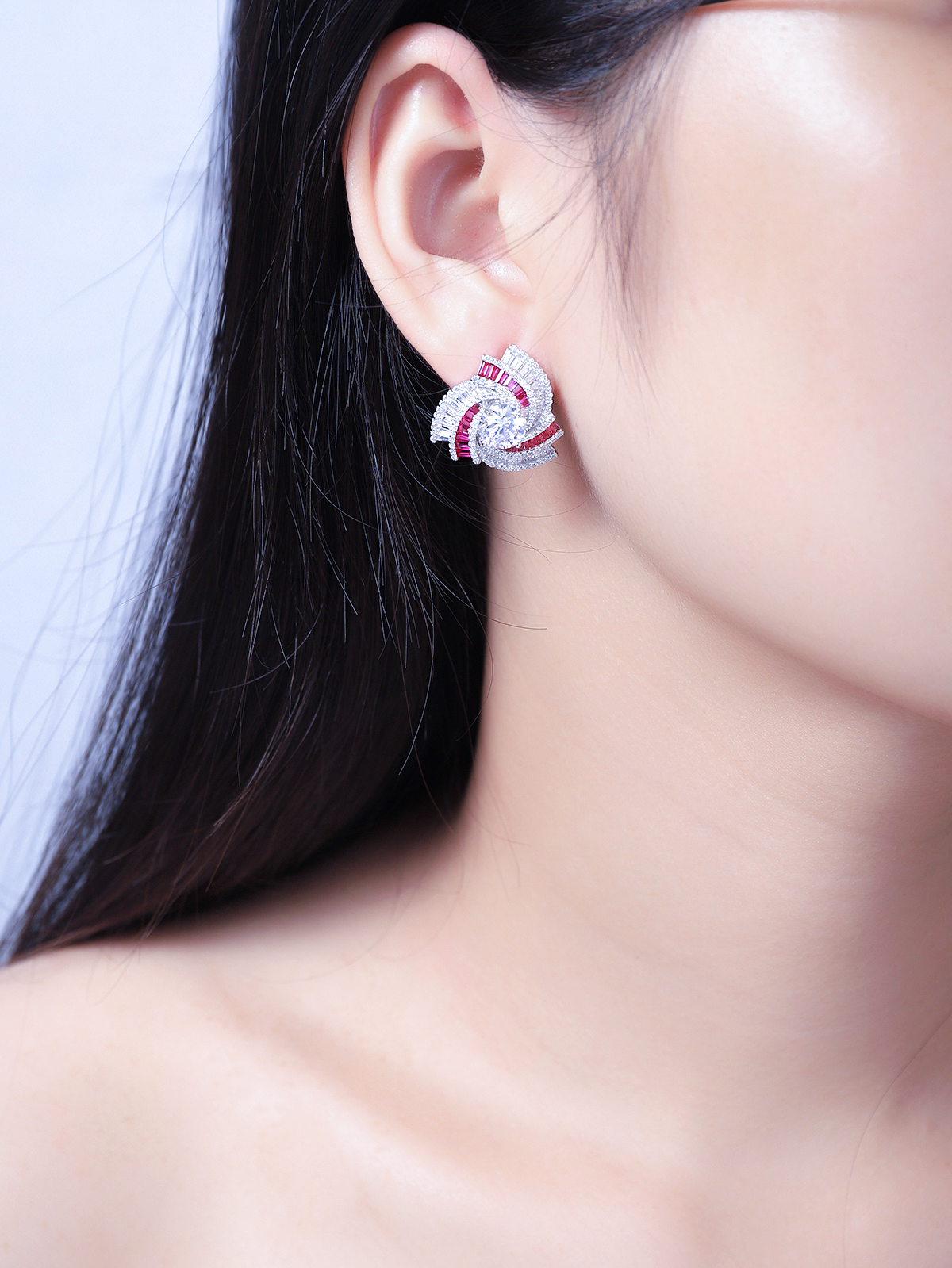 1.3ct Lab-Grown Ruby Spiral Design Earrings