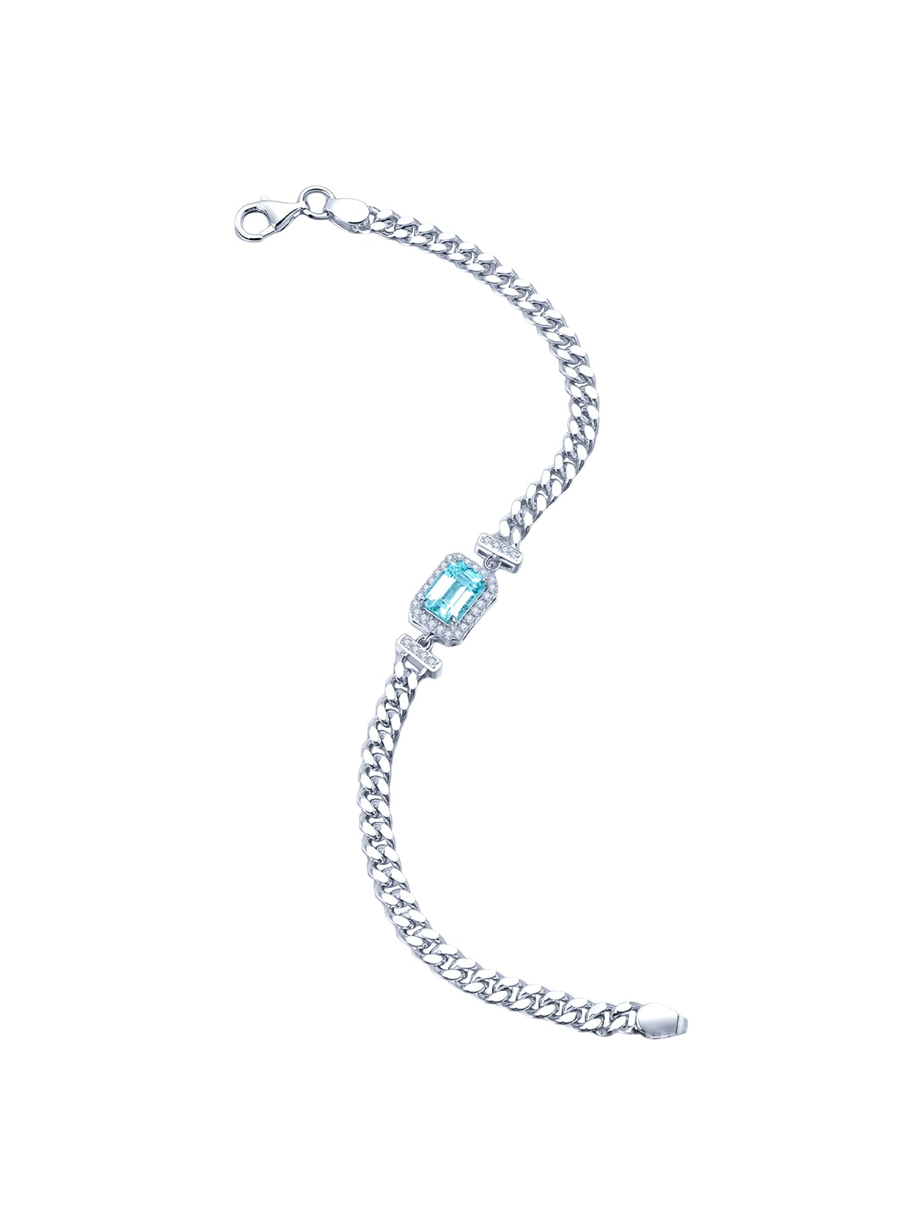 1.51ct Minimalist Lab-Grown Paraiba Tourmaline Curb Chain Bracelet