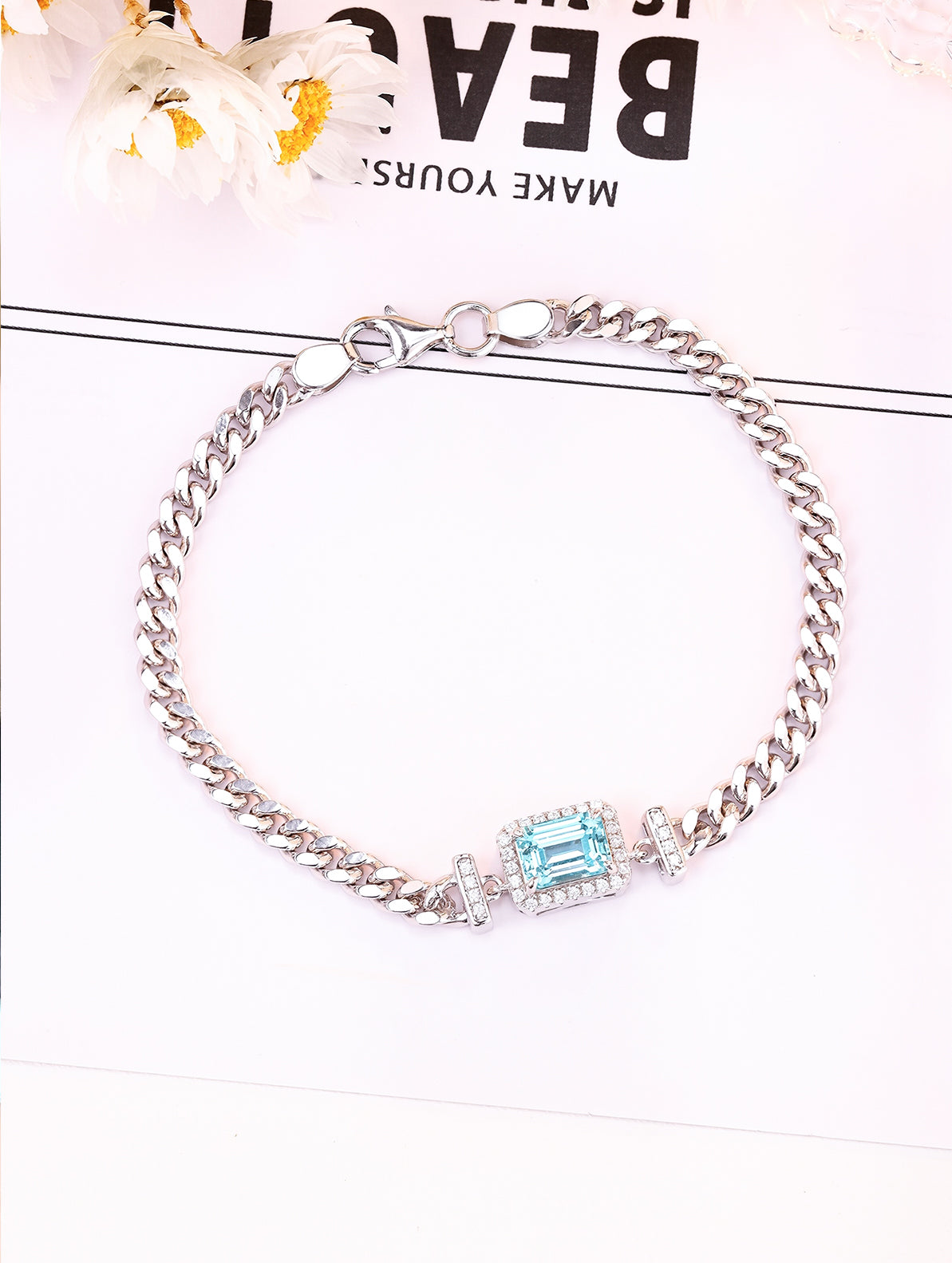 1.51ct Minimalist Lab-Grown Paraiba Tourmaline Curb Chain Bracelet