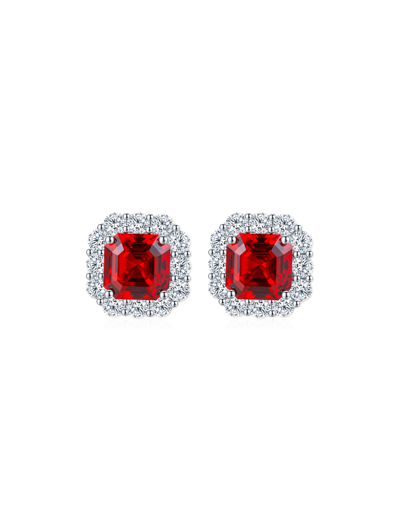 2.315ct Asscher Lab-Grown Ruby Semi-Halo Earrings