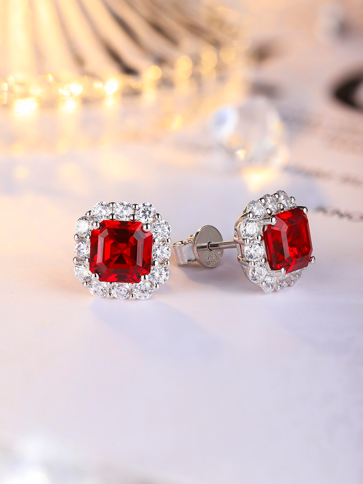 2.315ct Asscher Lab-Grown Ruby Semi-Halo Earrings