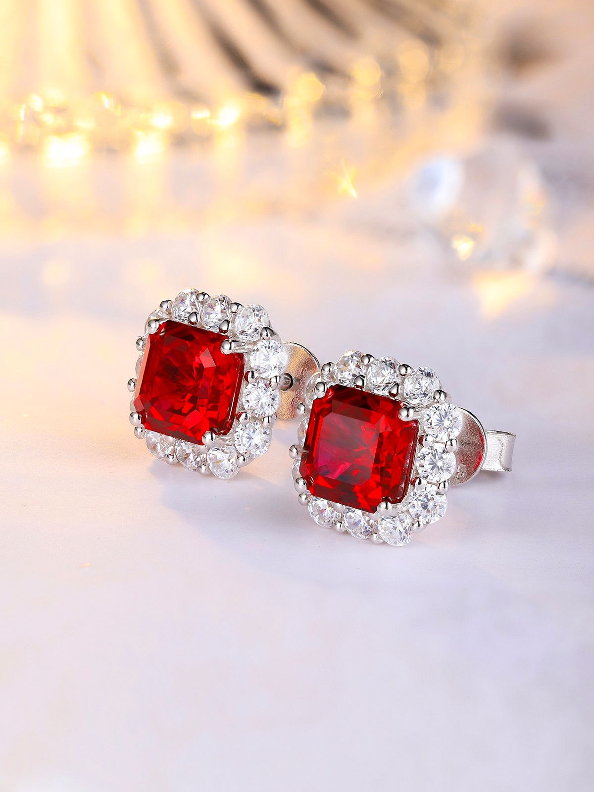 2.315ct Asscher Lab-Grown Ruby Semi-Halo Earrings