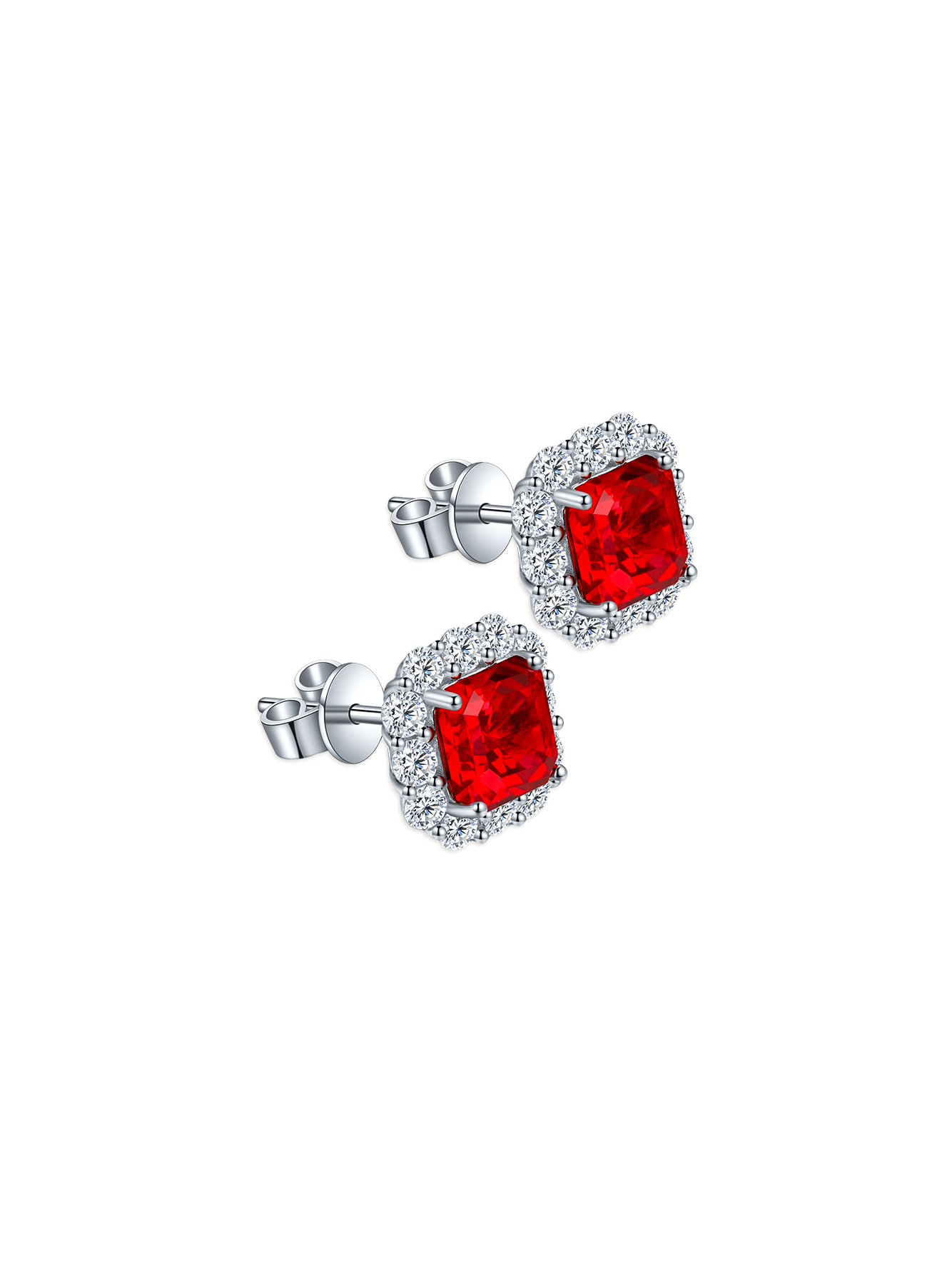 2.315ct Asscher Lab-Grown Ruby Semi-Halo Earrings