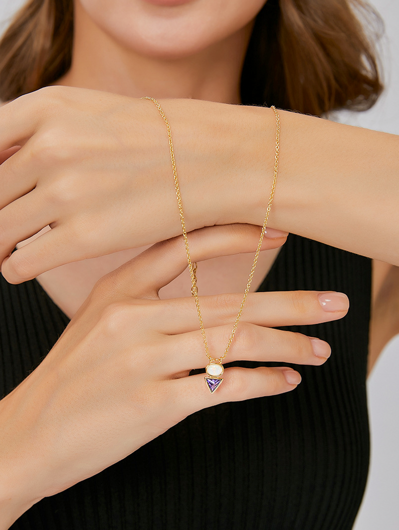 French-Style Opal Purple Cubic Zirconia Pendant Necklace