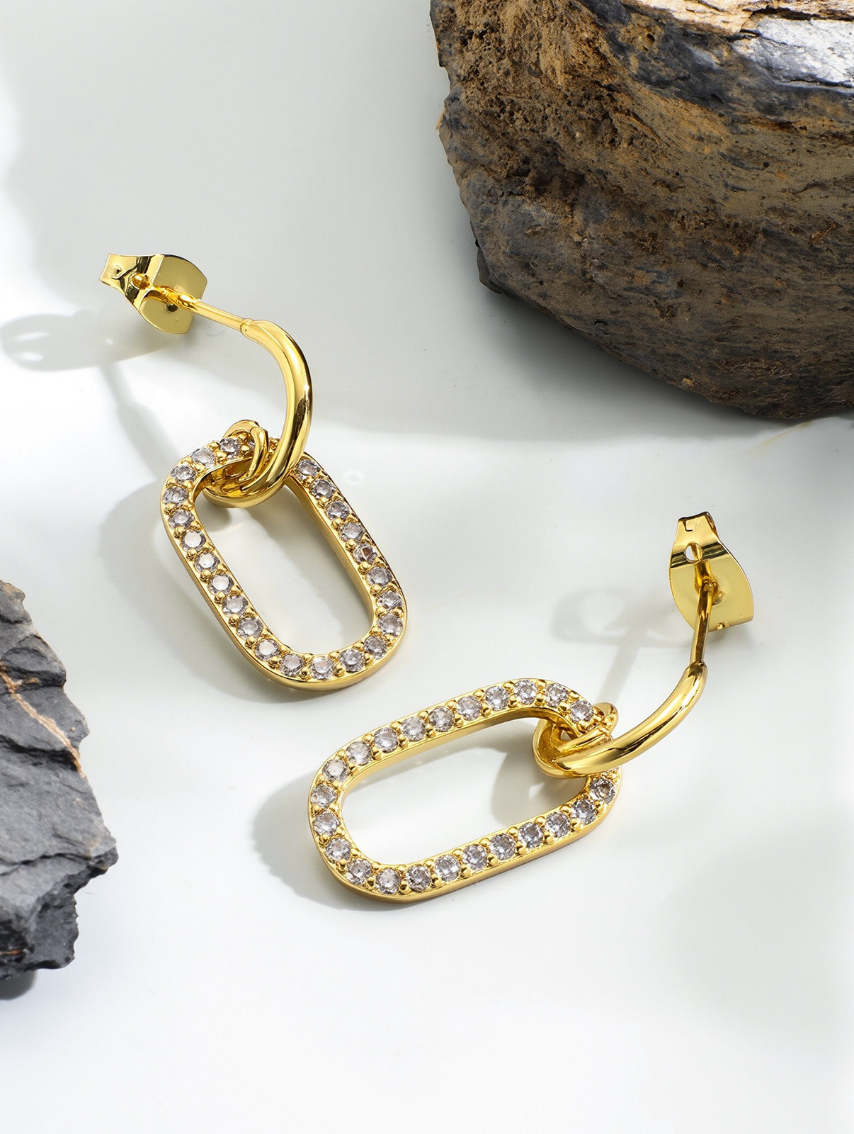 Geometric Oval Cubic Zirconia Pavé Drop Earrings