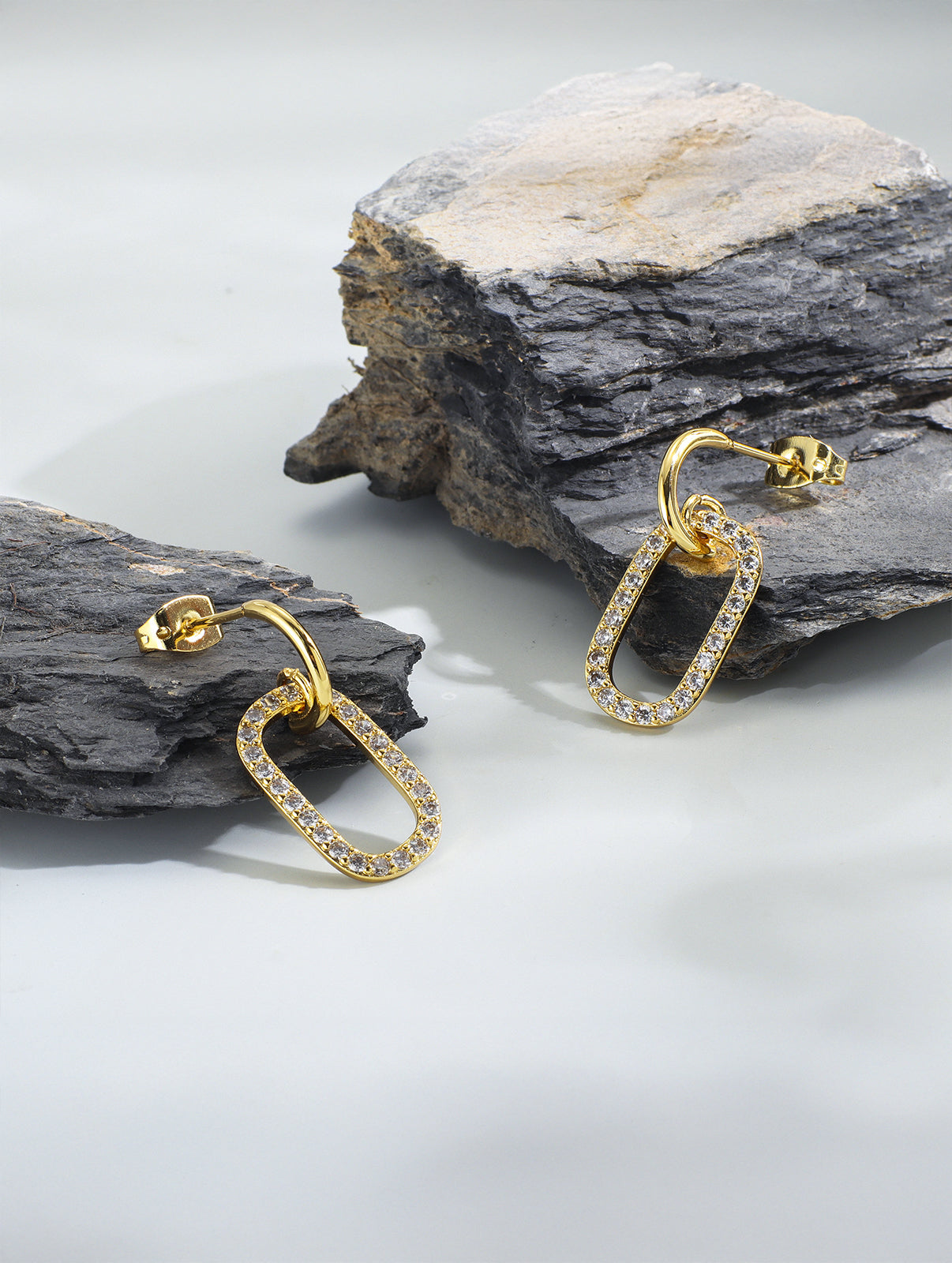 Geometric Oval Cubic Zirconia Pavé Drop Earrings