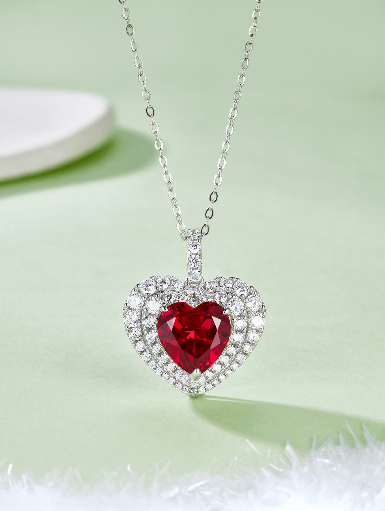4.5ct Heart Lab-Grown Sapphire Halo Pendant Necklace