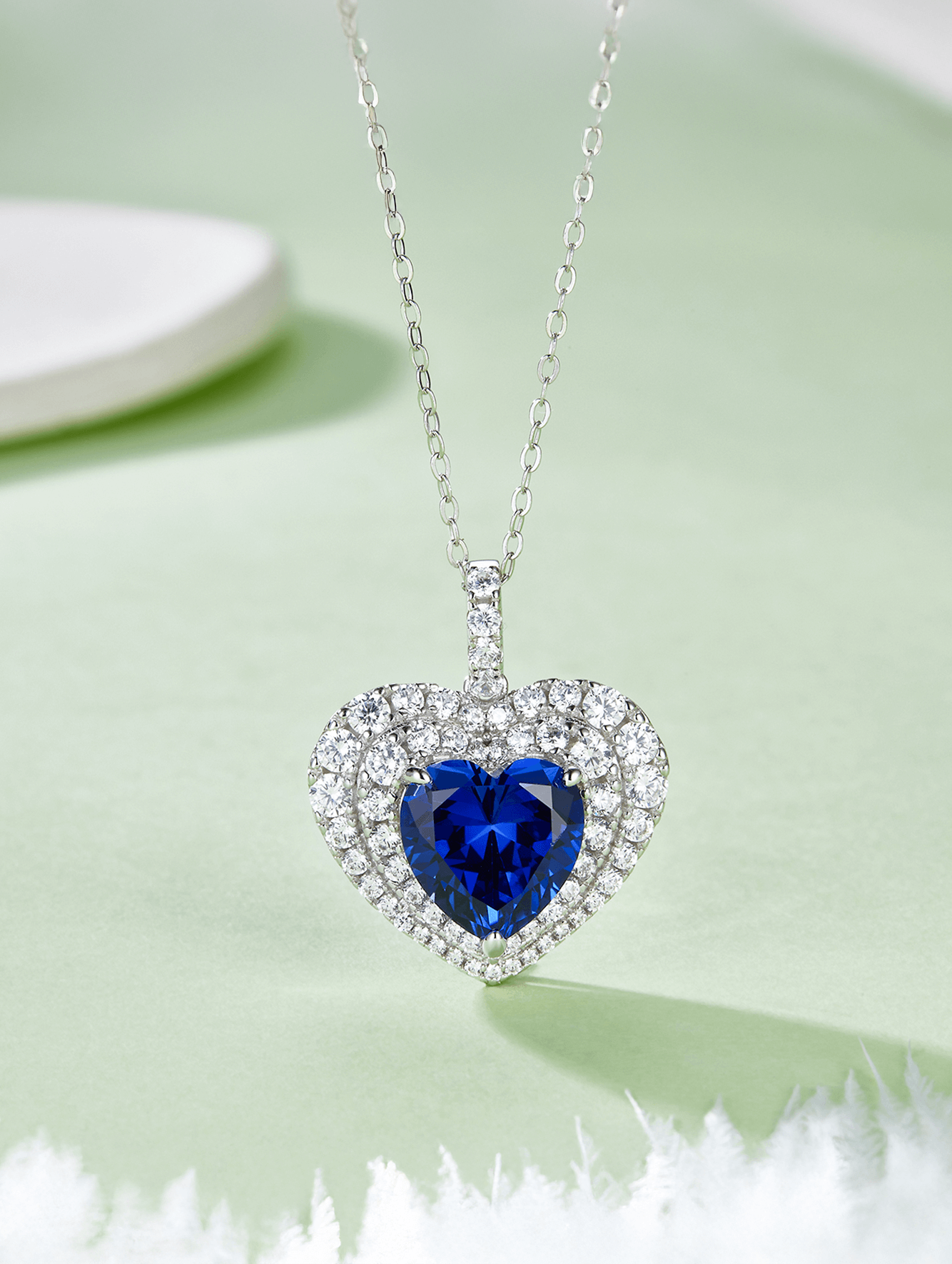 4.5ct Heart Lab-Grown Sapphire Halo Pendant Necklace