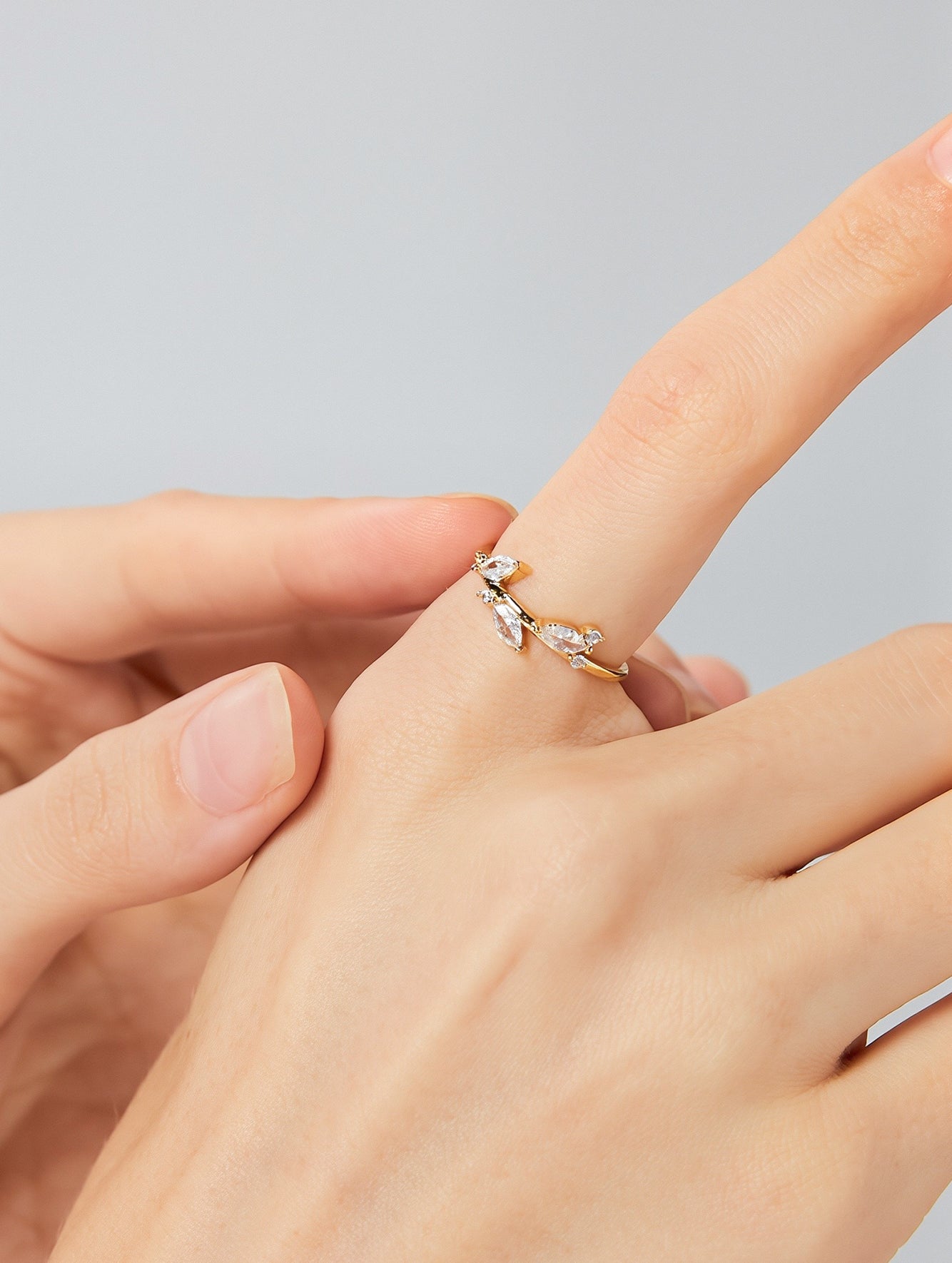 Olive-Inspired Sparkle Triple Marquise Cubic Zirconia Stacking Ring