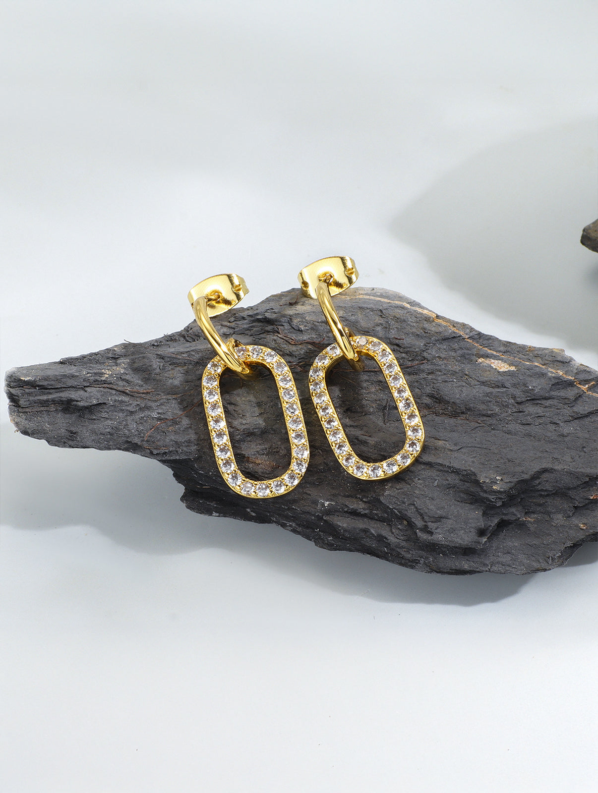 Geometric Oval Cubic Zirconia Pavé Drop Earrings
