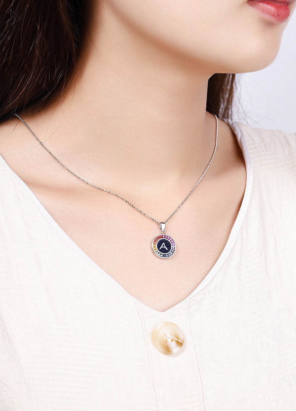 16mm Lab-Grown Colored Sapphire Alphabet Necklace