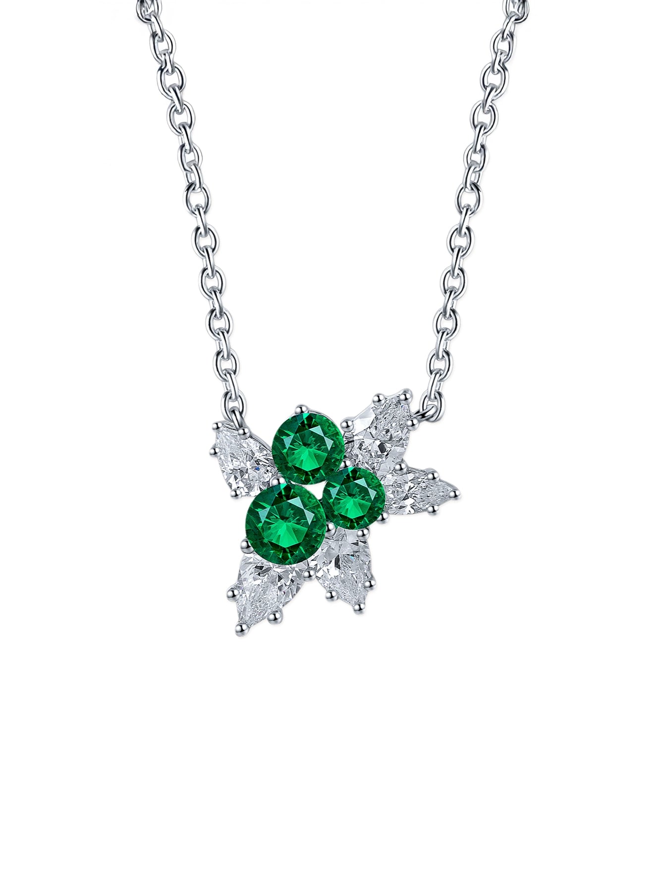 1.03ct Round Lab-Grown Emerald Cluster Pendant