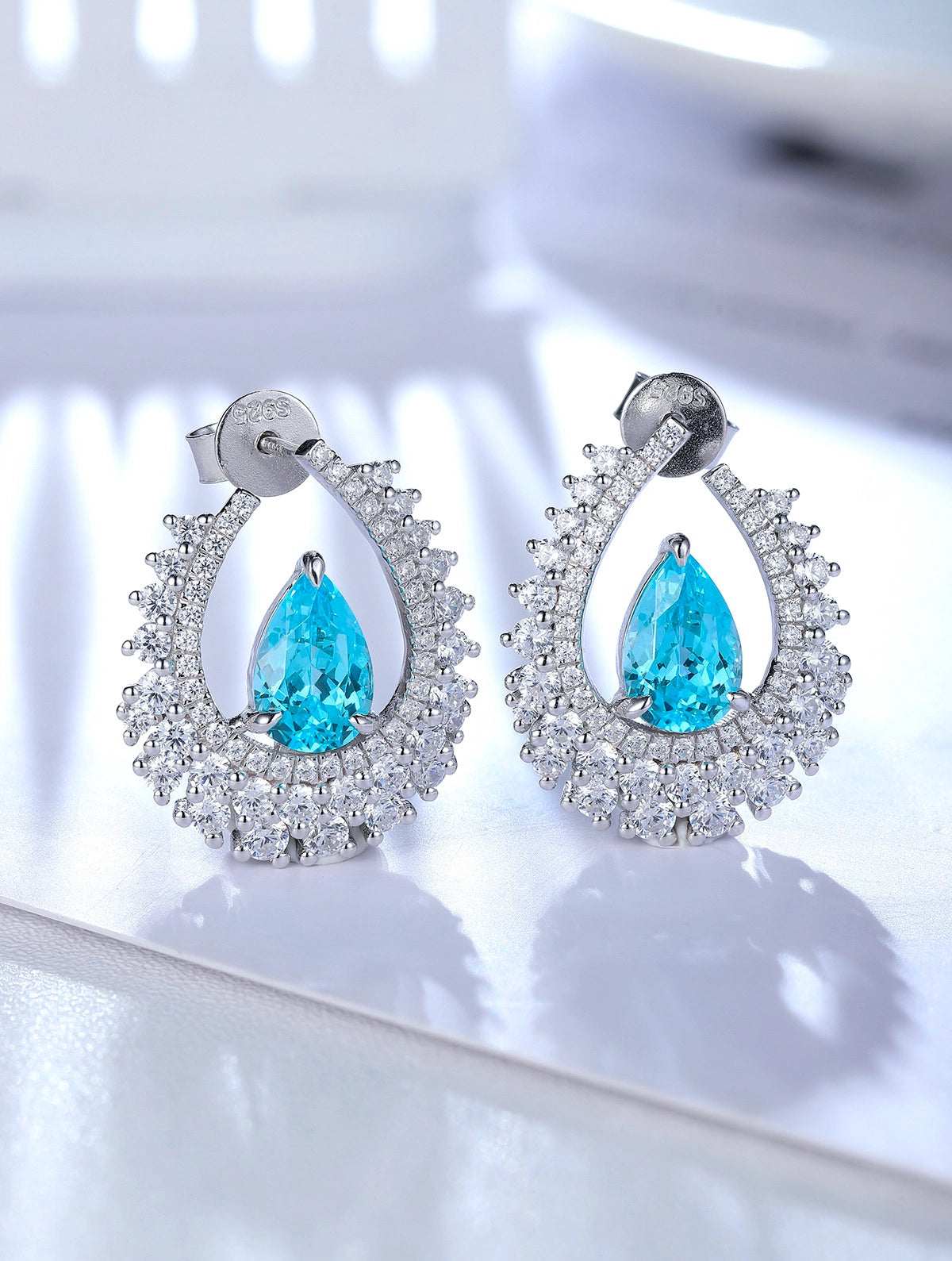3.88ct Pear Lab-Grown Paraiba Tourmaline Radiant Moonlight Halo Earrings