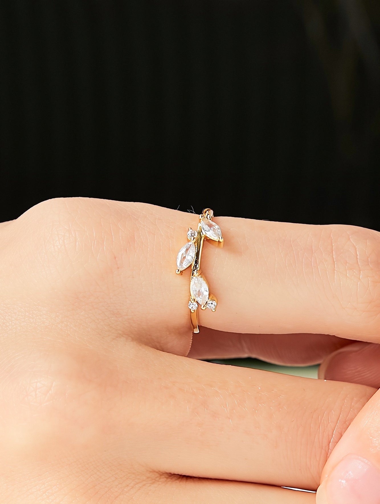 Olive-Inspired Sparkle Triple Marquise Cubic Zirconia Stacking Ring