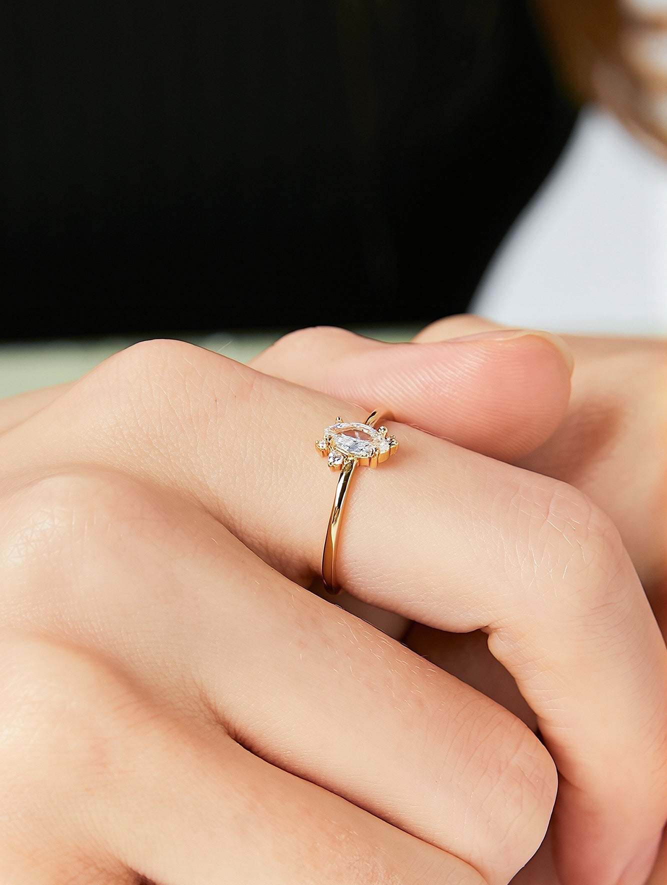 Minimalist Marquise Cubic Zirconia Ring in 18K Gold Plated Copper