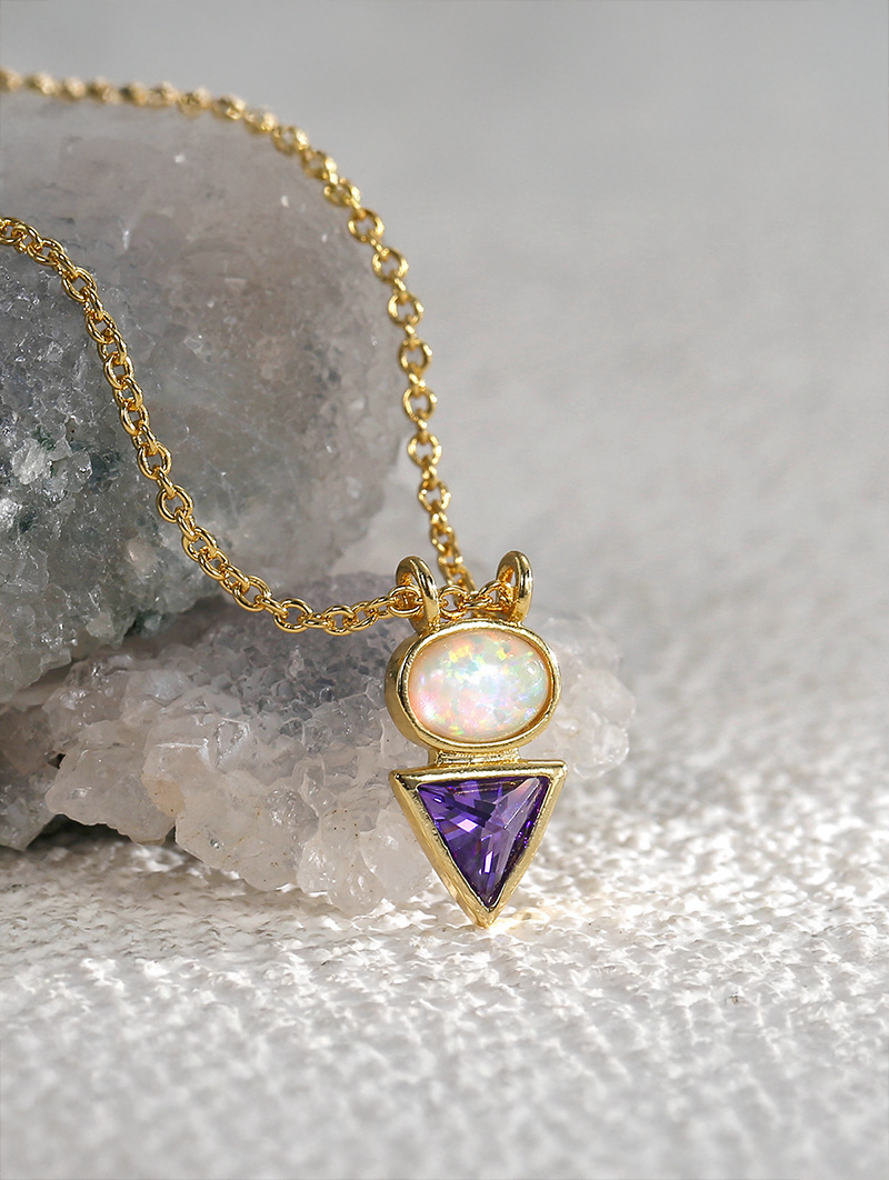 French-Style Opal Purple Cubic Zirconia Pendant Necklace
